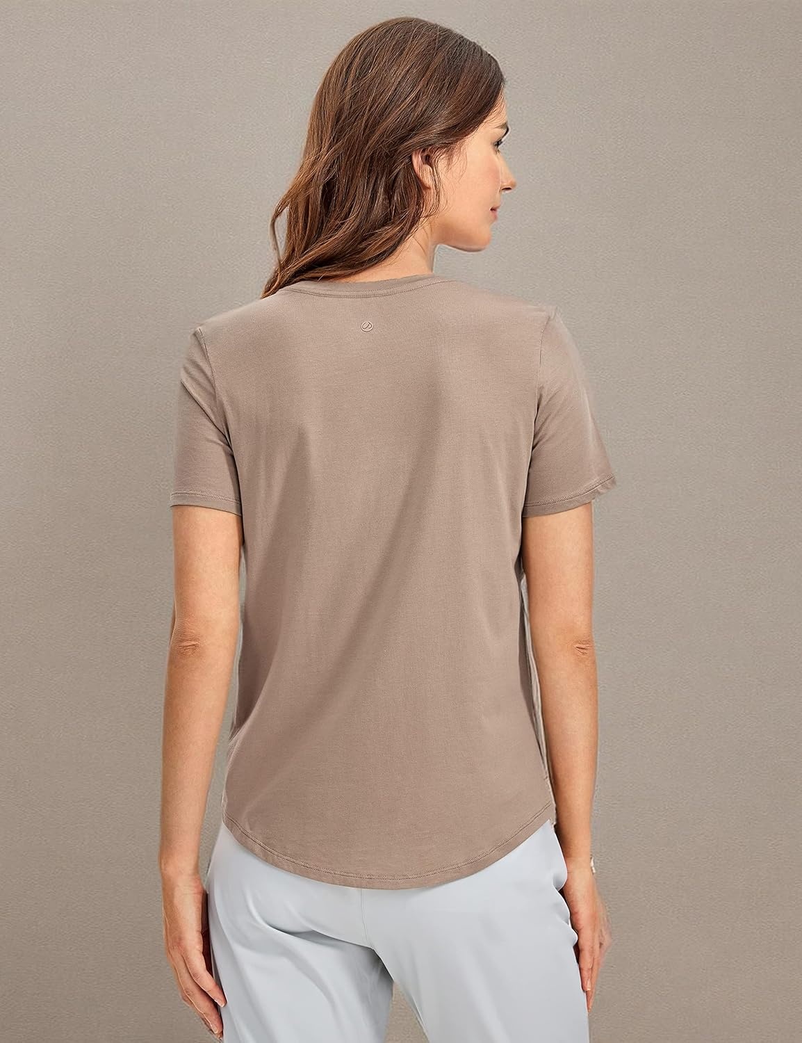 image:imageCRZ YOGA Pima Cotton Crewneck TShirts for Women Workout Casual Yoga Athletic Short Sleeve Shirts Soft Crewneck Hip TopsMortar Color