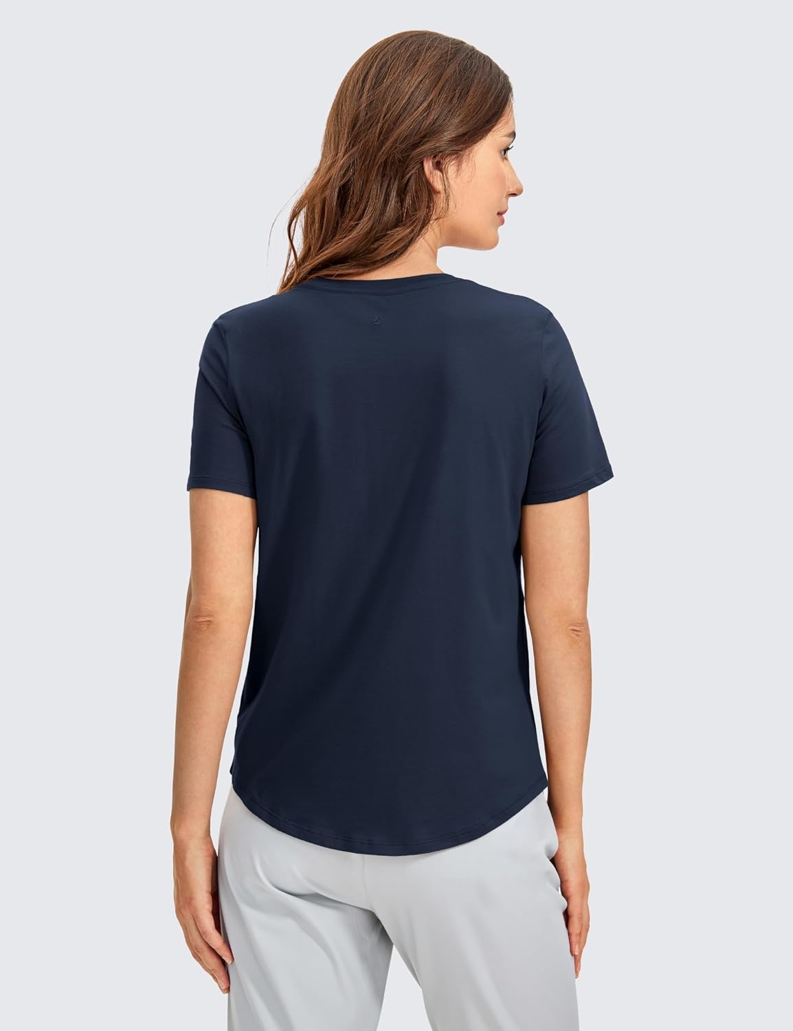 image:imageCRZ YOGA Pima Cotton Crewneck TShirts for Women Workout Casual Yoga Athletic Short Sleeve Shirts Soft Crewneck Hip TopsNavy