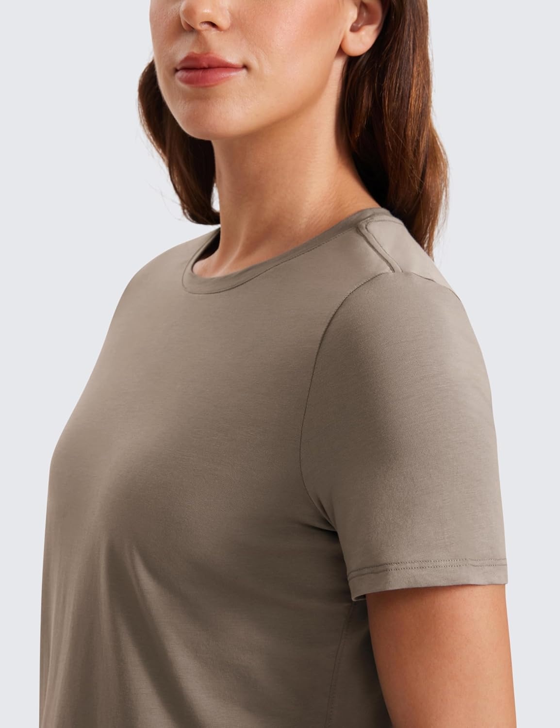 image:imageCRZ YOGA Pima Cotton Crewneck TShirts for Women Workout Casual Yoga Athletic Short Sleeve Shirts Soft Crewneck Hip TopsNomad Grey