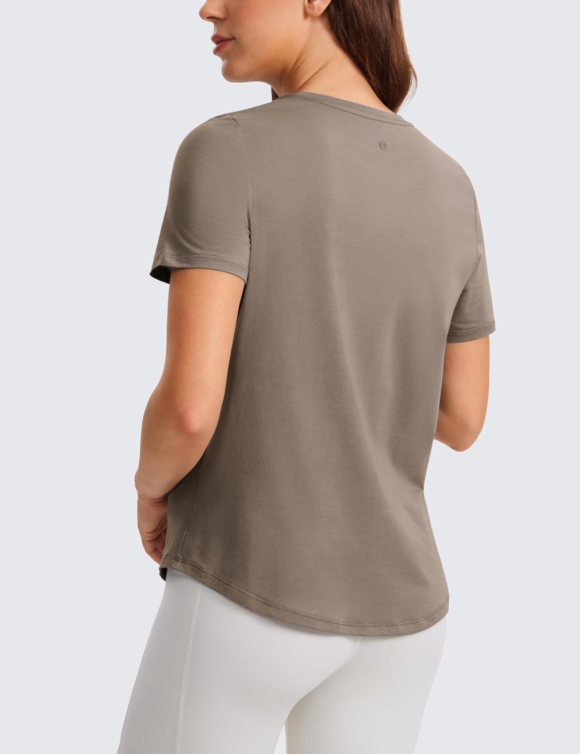 image:imageCRZ YOGA Pima Cotton Crewneck TShirts for Women Workout Casual Yoga Athletic Short Sleeve Shirts Soft Crewneck Hip TopsNomad Grey