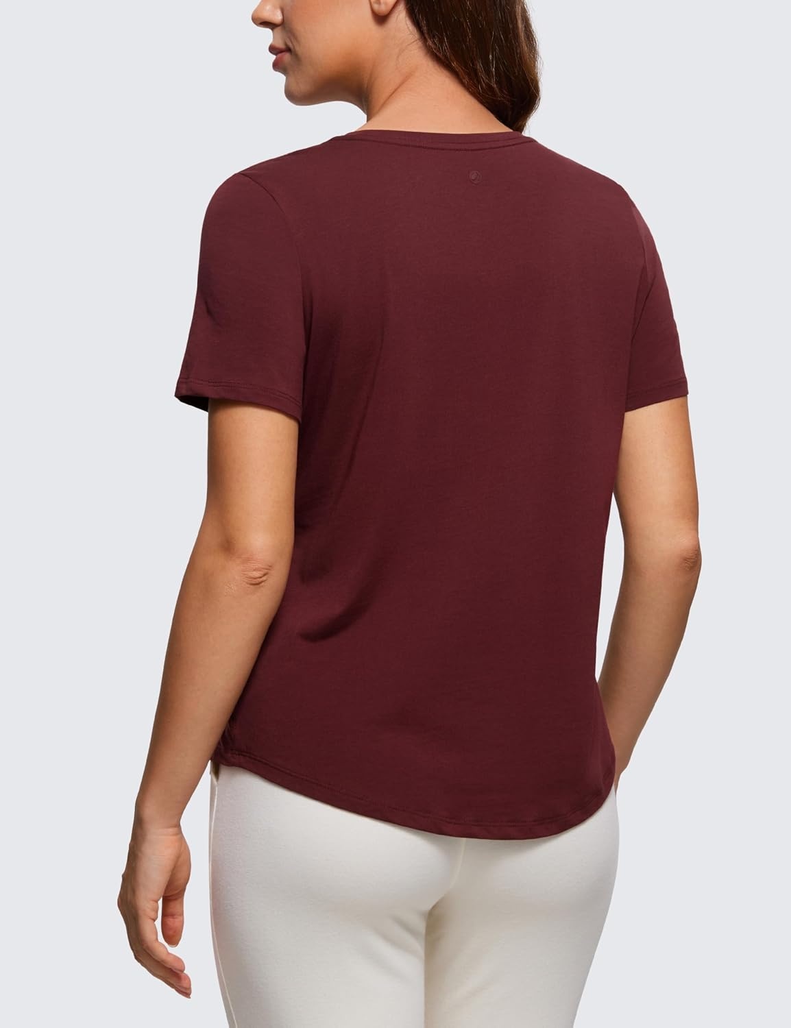 image:imageCRZ YOGA Pima Cotton Crewneck TShirts for Women Workout Casual Yoga Athletic Short Sleeve Shirts Soft Crewneck Hip TopsRed Merlot