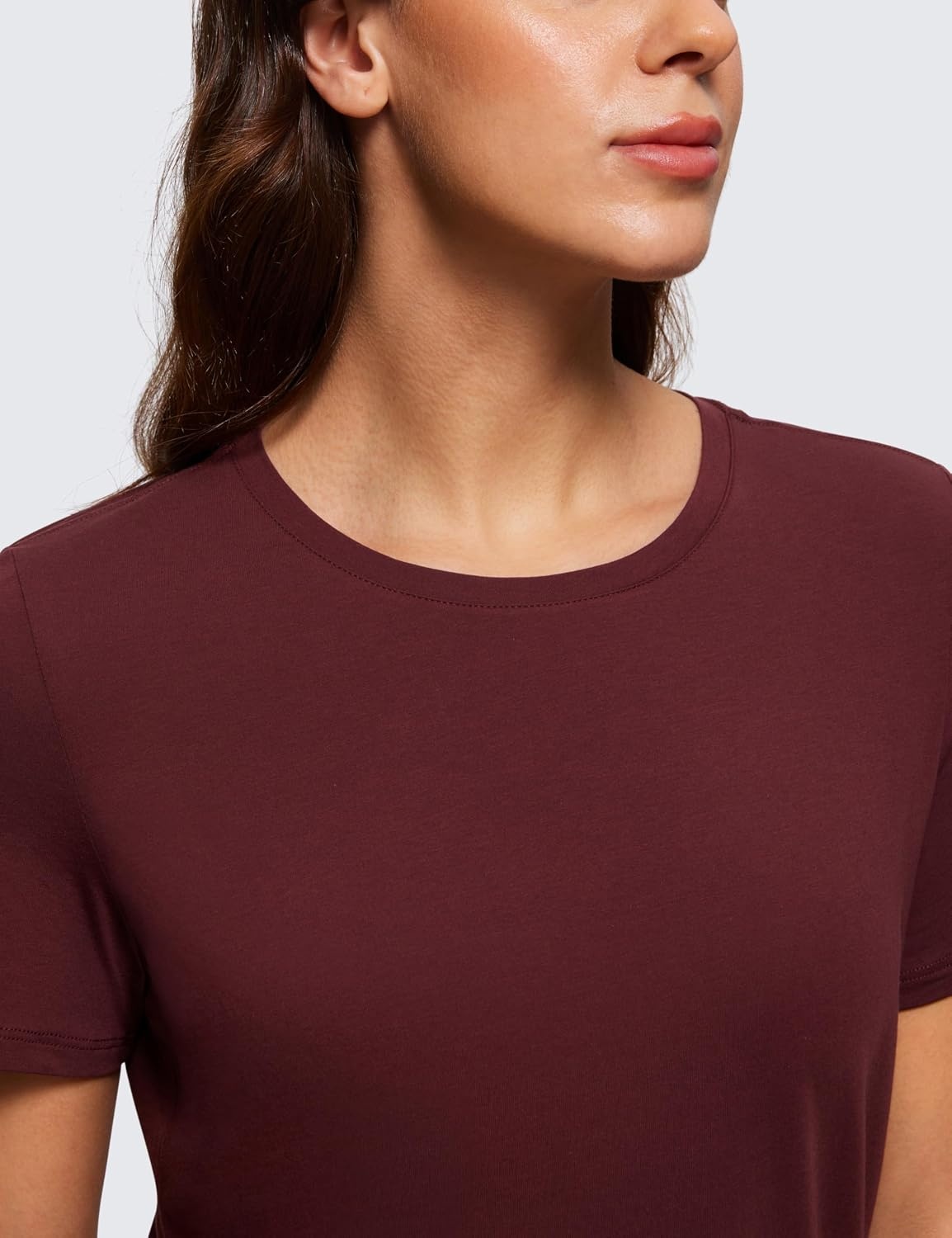 image:imageCRZ YOGA Pima Cotton Crewneck TShirts for Women Workout Casual Yoga Athletic Short Sleeve Shirts Soft Crewneck Hip TopsRed Merlot