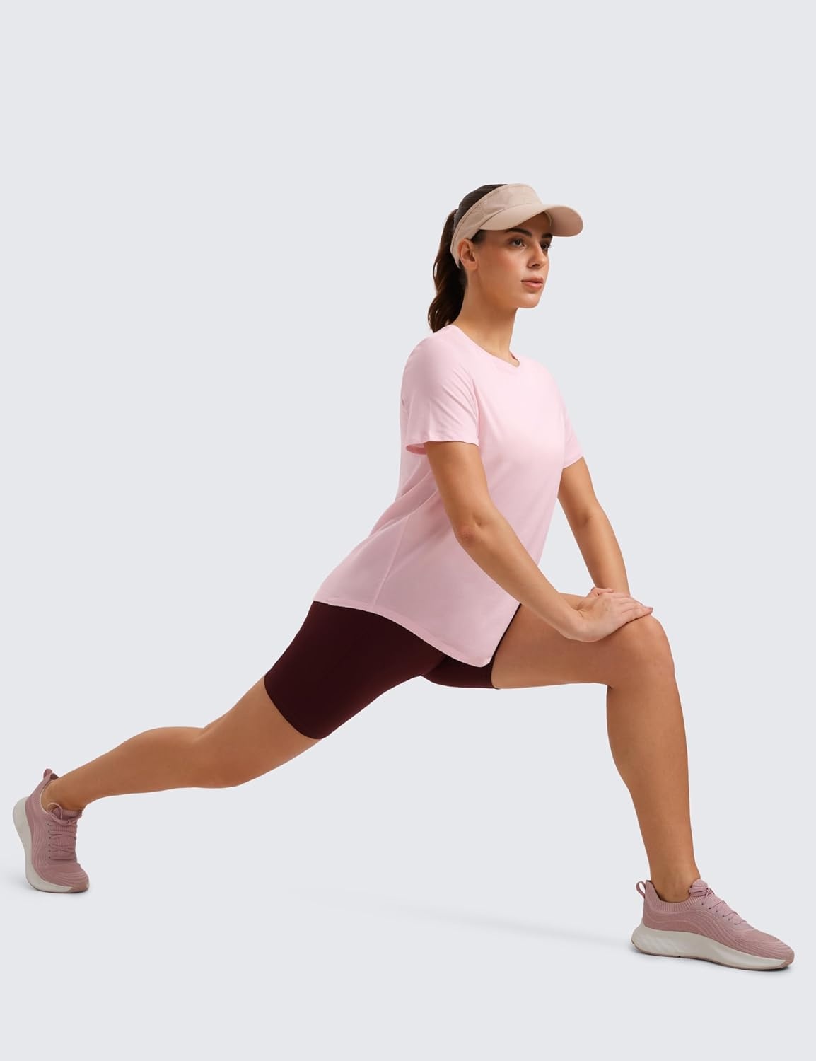 image:imageCRZ YOGA Pima Cotton Crewneck TShirts for Women Workout Casual Yoga Athletic Short Sleeve Shirts Soft Crewneck Hip TopsStrawberry Pink
