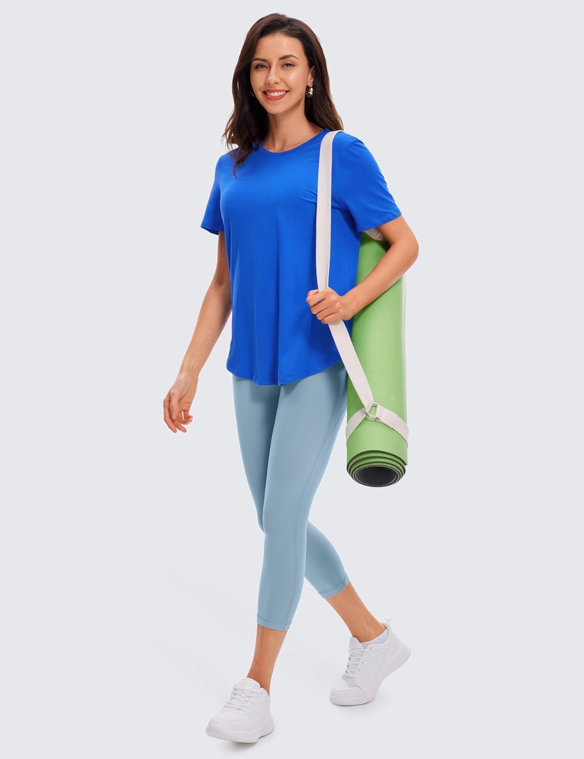 image:imageCRZ YOGA Pima Cotton Crewneck TShirts for Women Workout Casual Yoga Athletic Short Sleeve Shirts Soft Crewneck Hip TopsStrong Blue