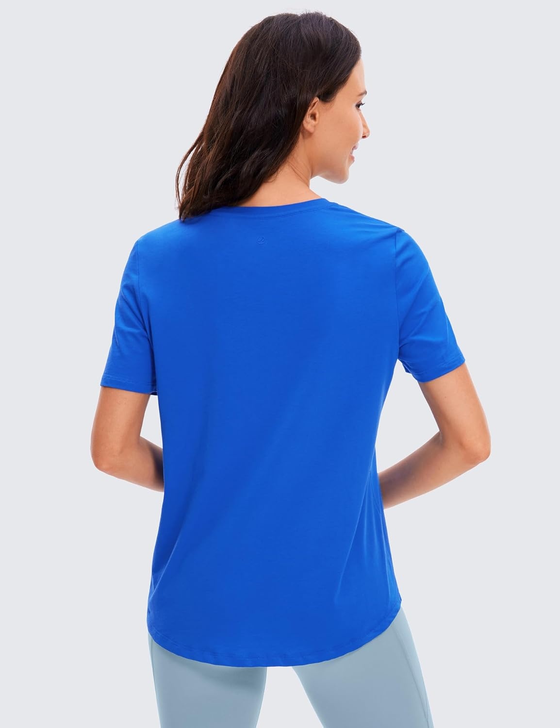 image:imageCRZ YOGA Pima Cotton Crewneck TShirts for Women Workout Casual Yoga Athletic Short Sleeve Shirts Soft Crewneck Hip TopsStrong Blue