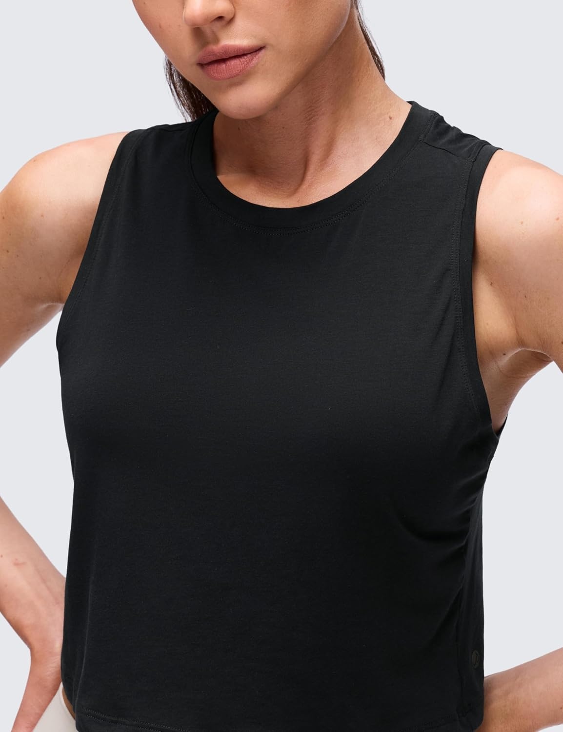 image:imageCRZ YOGA Pima Cotton Crop Crewneck Tank Tops for Women Workout Sport Athletic Casual Yoga Soft Comfort Sleeveless ShirtBlack