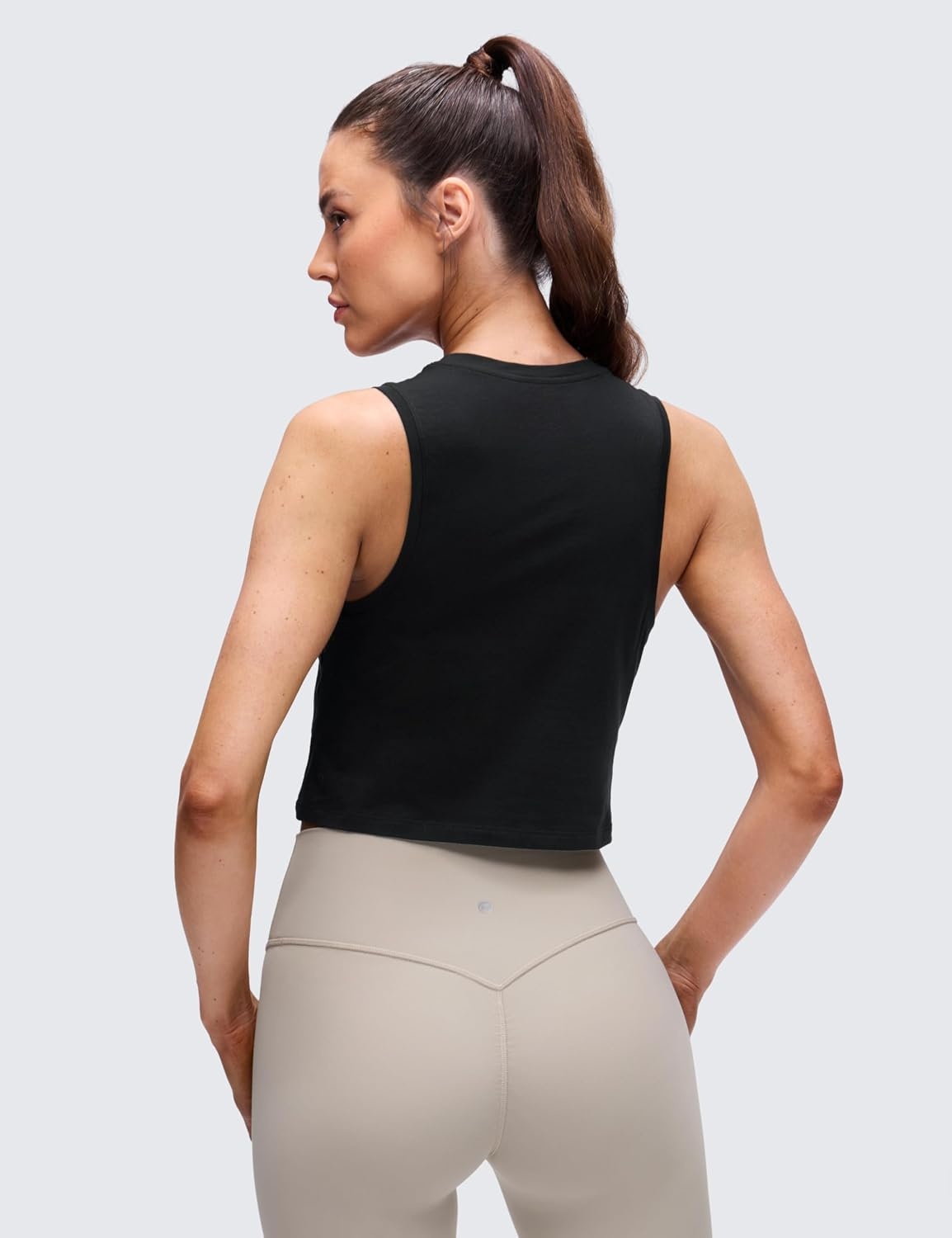 image:imageCRZ YOGA Pima Cotton Crop Crewneck Tank Tops for Women Workout Sport Athletic Casual Yoga Soft Comfort Sleeveless ShirtBlack