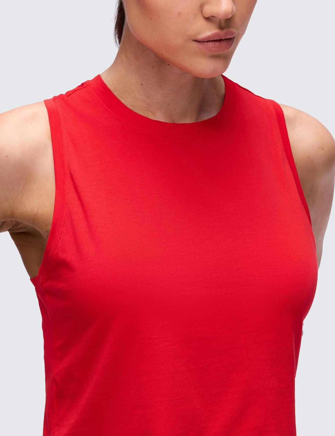 image:imageCRZ YOGA Pima Cotton Crop Crewneck Tank Tops for Women Workout Sport Athletic Casual Yoga Soft Comfort Sleeveless ShirtFestival Red