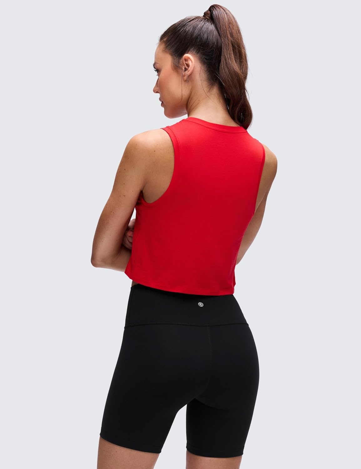 image:imageCRZ YOGA Pima Cotton Crop Crewneck Tank Tops for Women Workout Sport Athletic Casual Yoga Soft Comfort Sleeveless ShirtFestival Red
