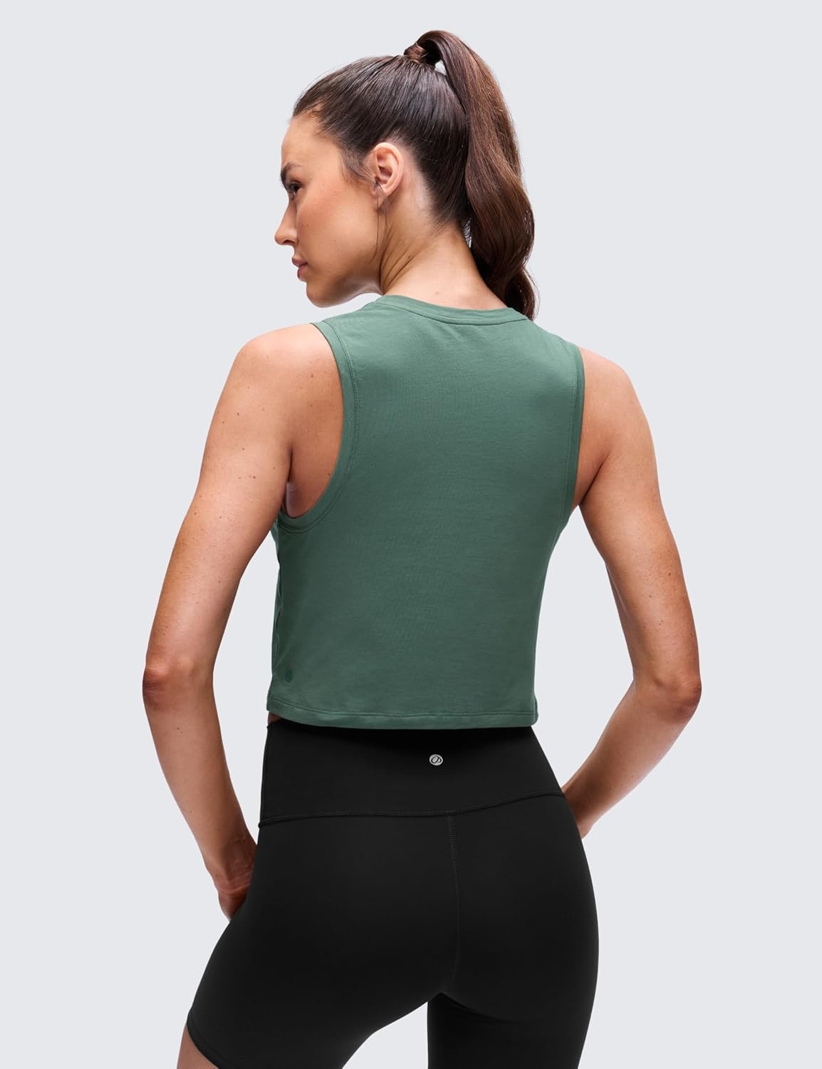 image:imageCRZ YOGA Pima Cotton Crop Crewneck Tank Tops for Women Workout Sport Athletic Casual Yoga Soft Comfort Sleeveless ShirtGraphite Green