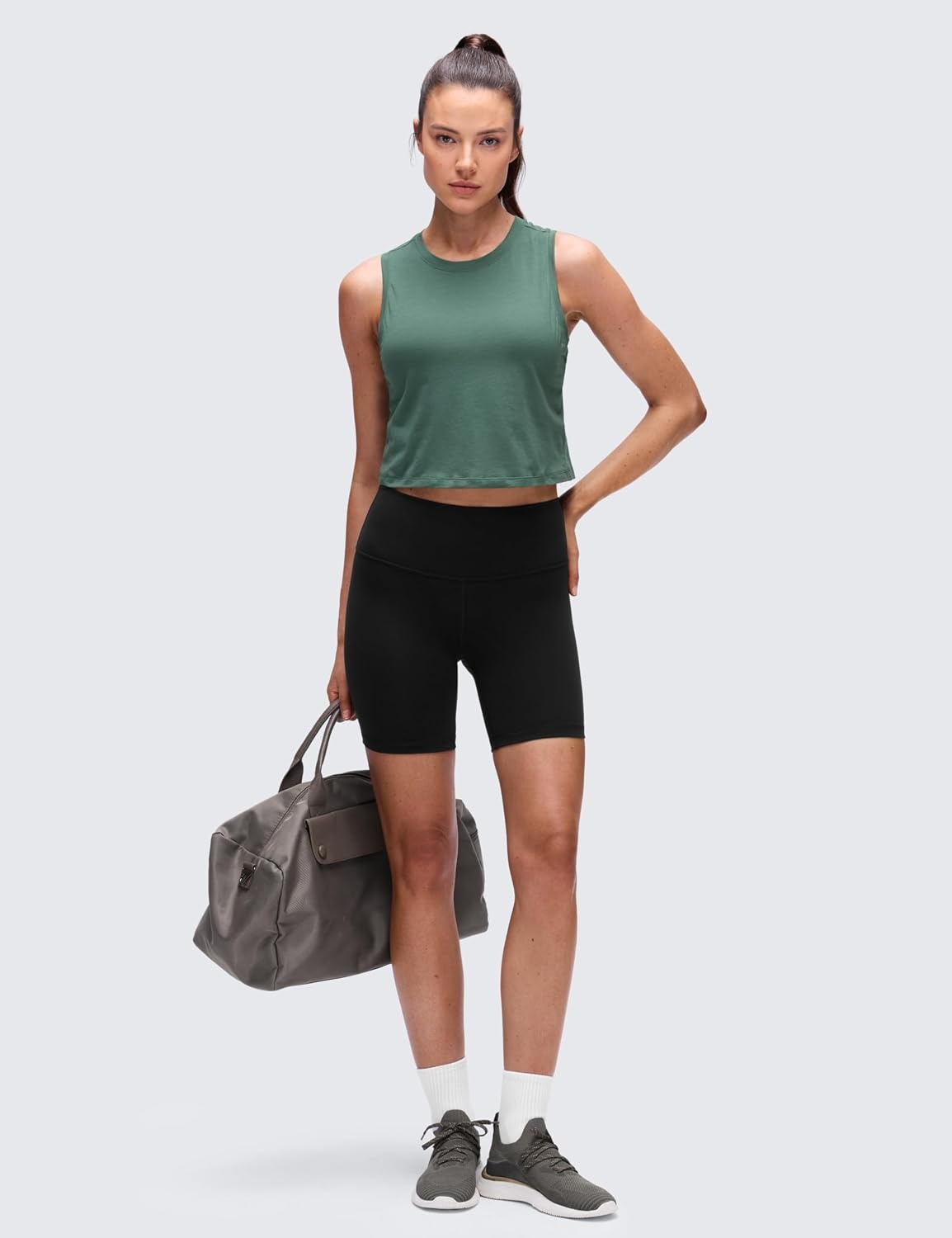 image:imageCRZ YOGA Pima Cotton Crop Crewneck Tank Tops for Women Workout Sport Athletic Casual Yoga Soft Comfort Sleeveless ShirtGraphite Green
