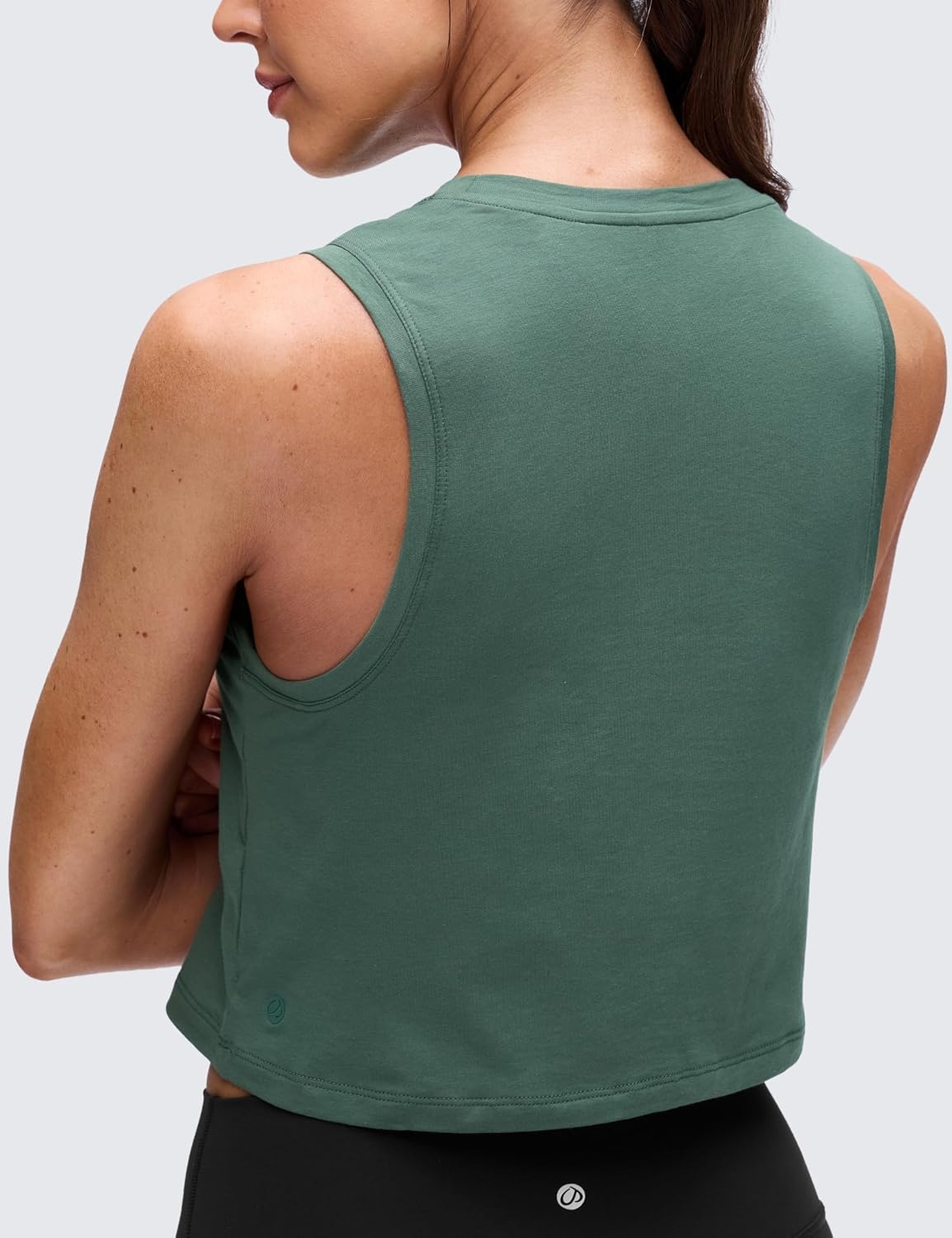 image:imageCRZ YOGA Pima Cotton Crop Crewneck Tank Tops for Women Workout Sport Athletic Casual Yoga Soft Comfort Sleeveless ShirtGraphite Green