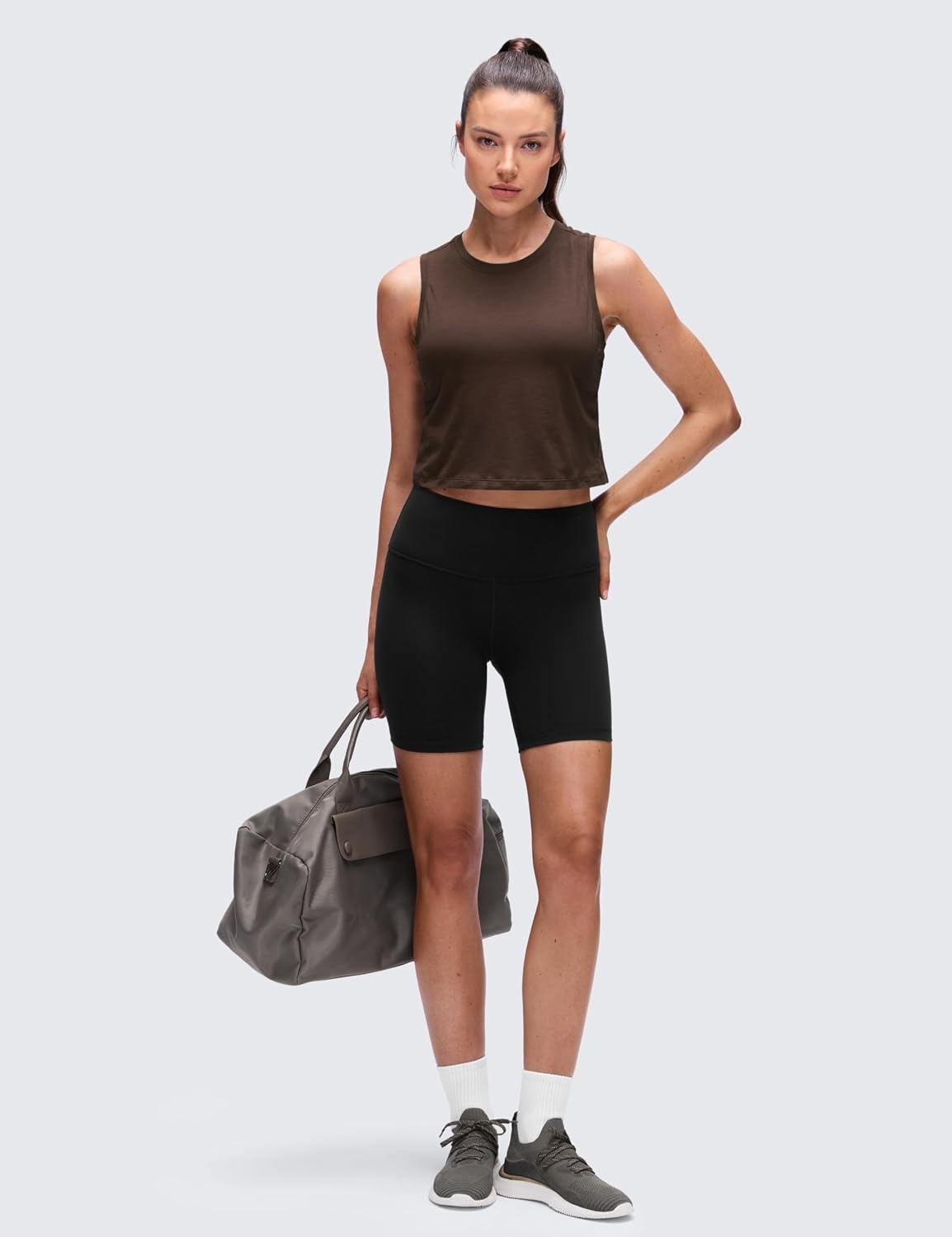 image:imageCRZ YOGA Pima Cotton Crop Crewneck Tank Tops for Women Workout Sport Athletic Casual Yoga Soft Comfort Sleeveless ShirtHot Fudge Brown