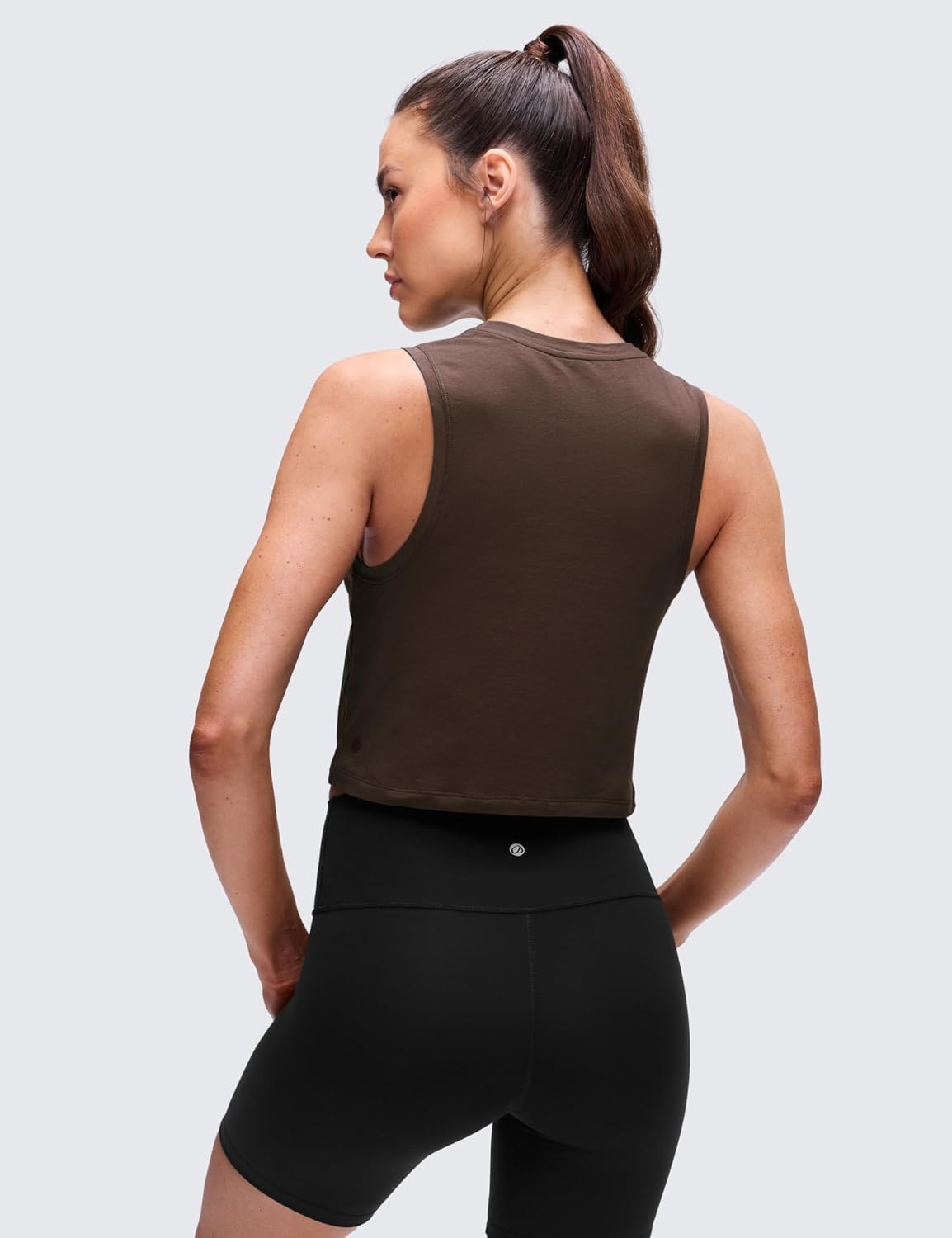 image:imageCRZ YOGA Pima Cotton Crop Crewneck Tank Tops for Women Workout Sport Athletic Casual Yoga Soft Comfort Sleeveless ShirtHot Fudge Brown