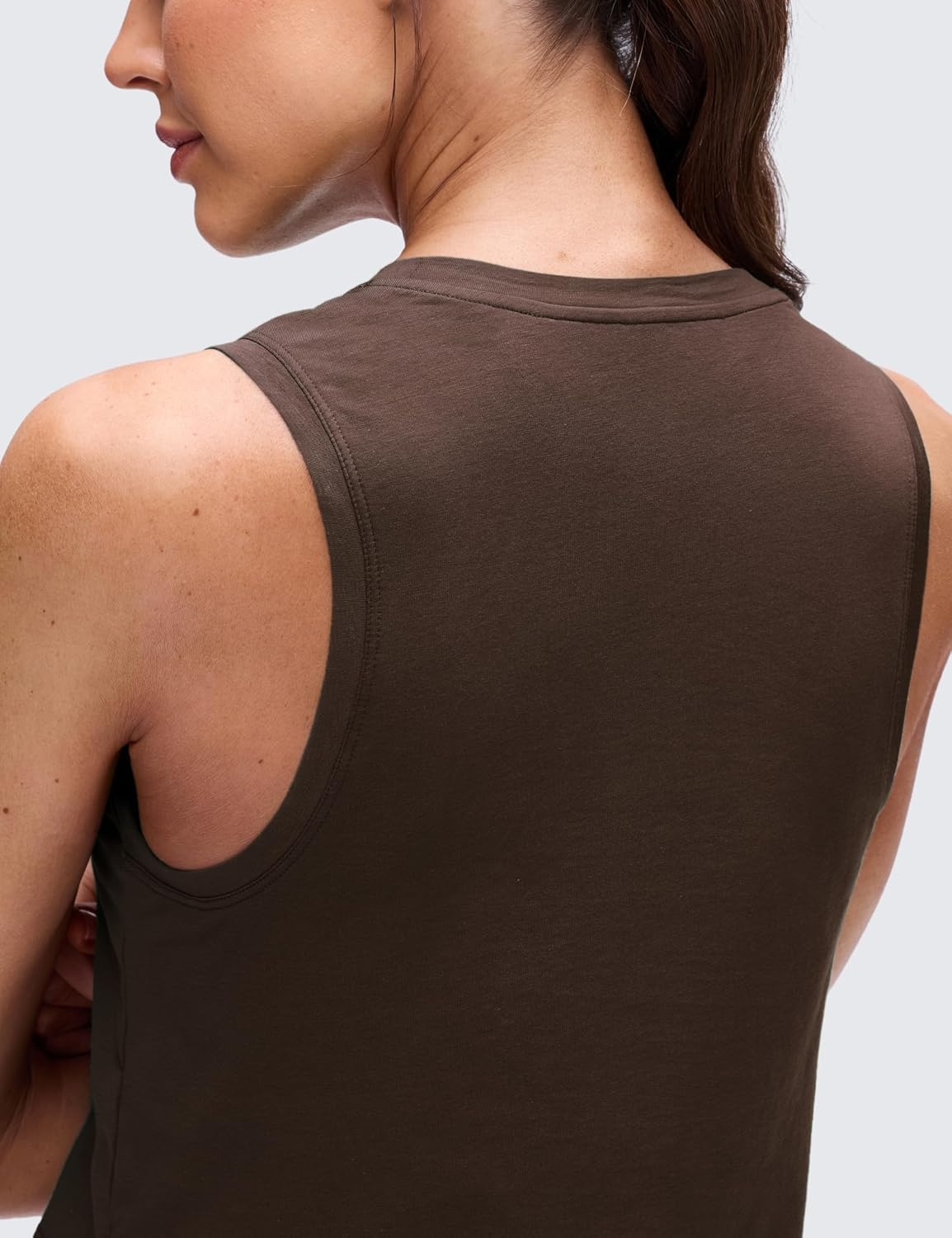 image:imageCRZ YOGA Pima Cotton Crop Crewneck Tank Tops for Women Workout Sport Athletic Casual Yoga Soft Comfort Sleeveless ShirtHot Fudge Brown