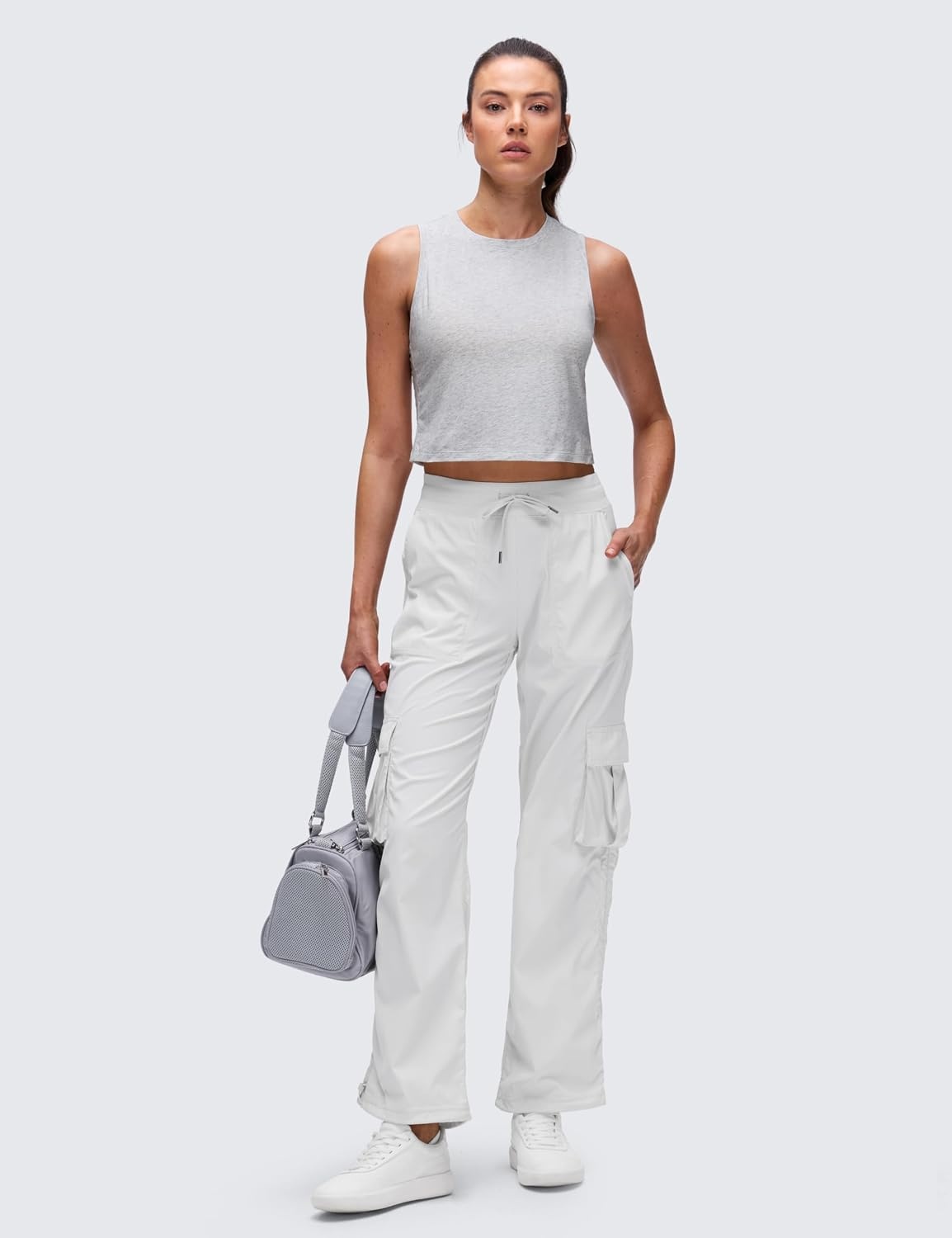 image:imageCRZ YOGA Pima Cotton Crop Crewneck Tank Tops for Women Workout Sport Athletic Casual Yoga Soft Comfort Sleeveless ShirtLight Grey Heather