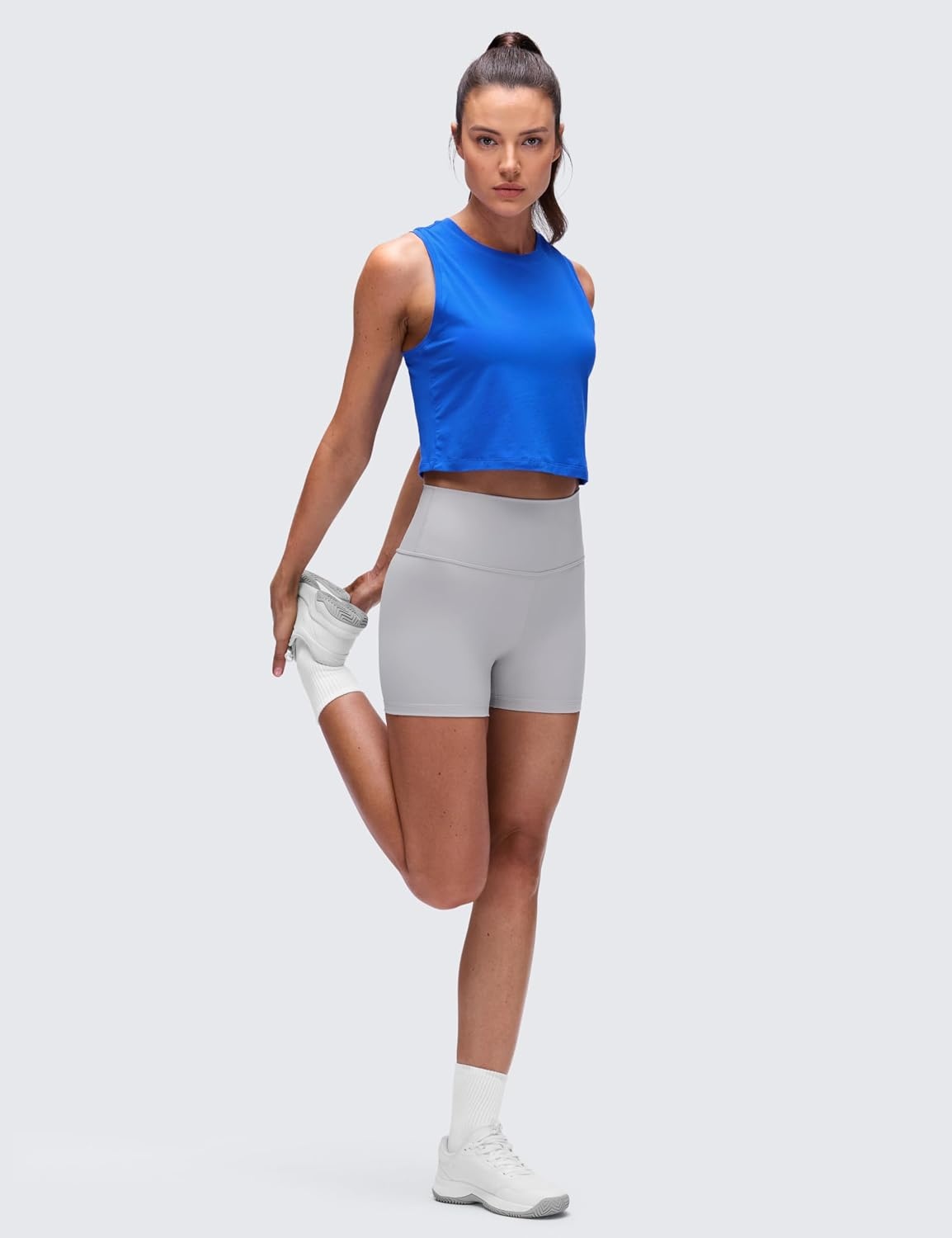 image:imageCRZ YOGA Pima Cotton Crop Crewneck Tank Tops for Women Workout Sport Athletic Casual Yoga Soft Comfort Sleeveless ShirtStrong Blue