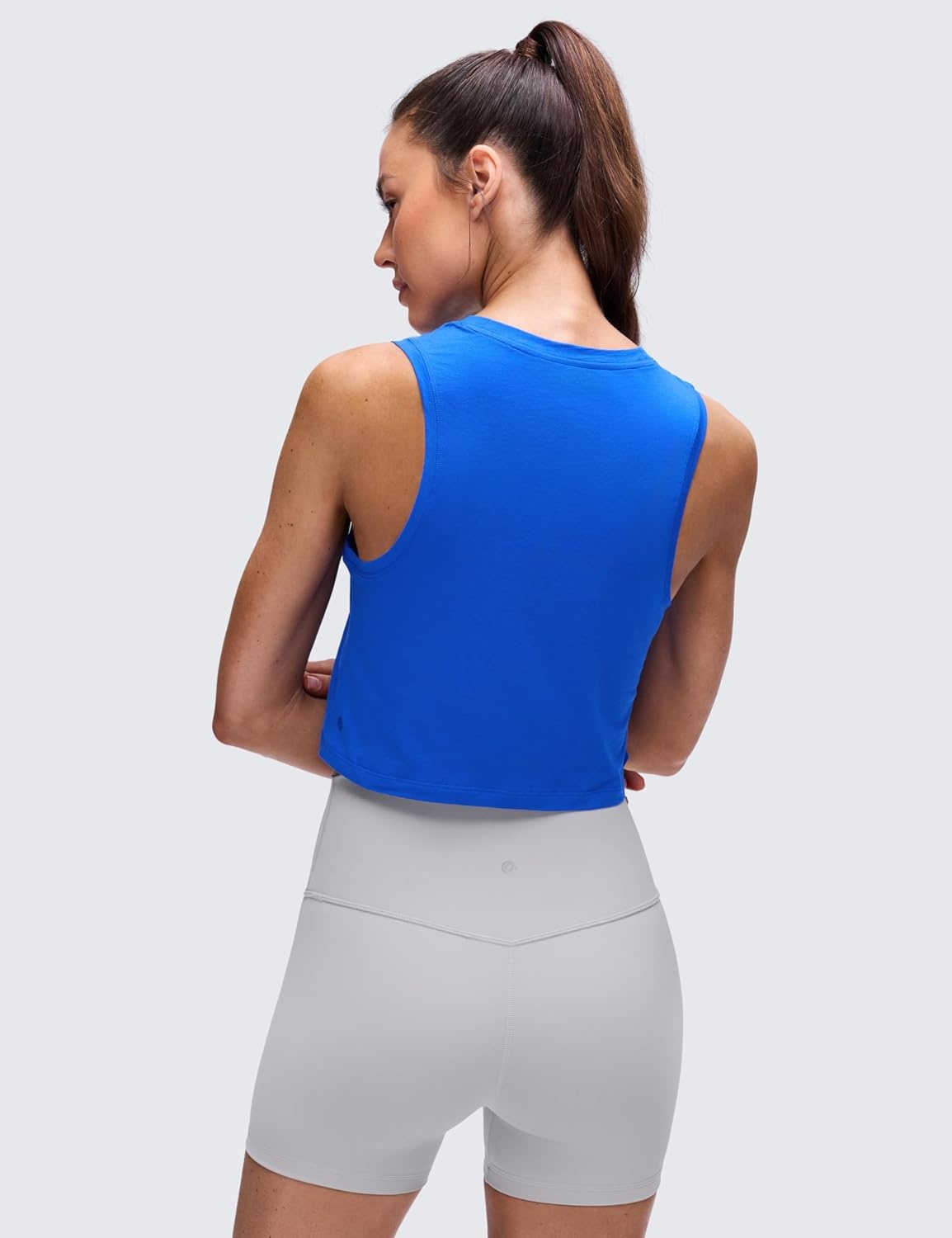 image:imageCRZ YOGA Pima Cotton Crop Crewneck Tank Tops for Women Workout Sport Athletic Casual Yoga Soft Comfort Sleeveless ShirtStrong Blue