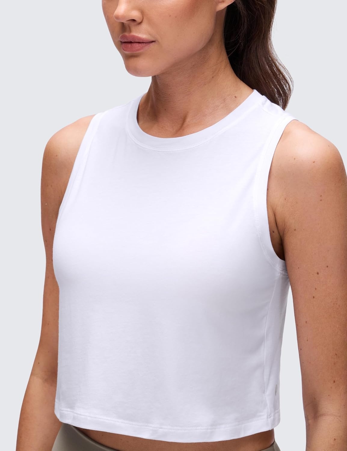 image:imageCRZ YOGA Pima Cotton Crop Crewneck Tank Tops for Women Workout Sport Athletic Casual Yoga Soft Comfort Sleeveless ShirtWhite