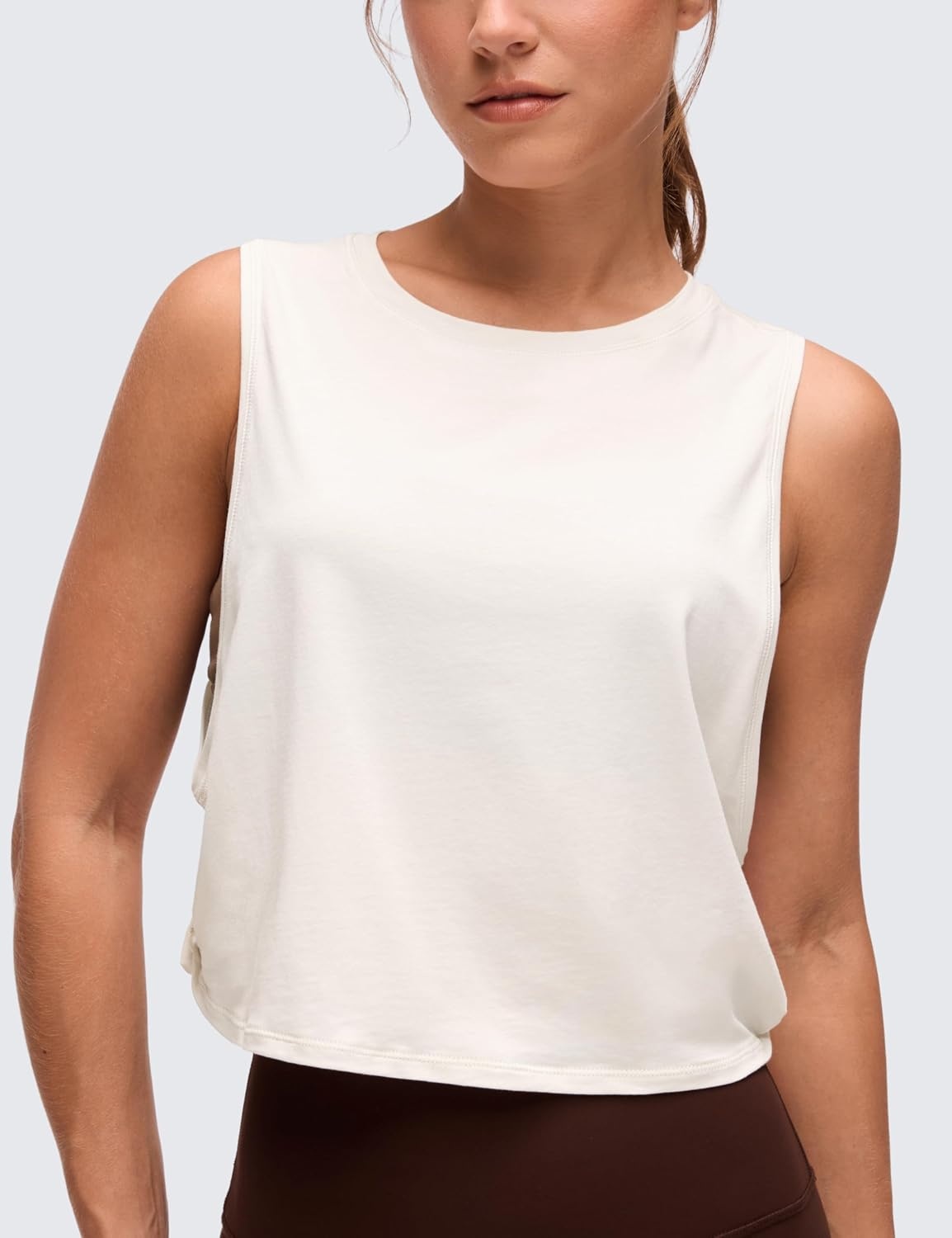 image:imageCRZ YOGA Pima Cotton Large Armhole Tank Tops for Women Workout Sport Athletic Yoga Running Gym Loose Crop Sleeveless ShirtsMilky White Bone