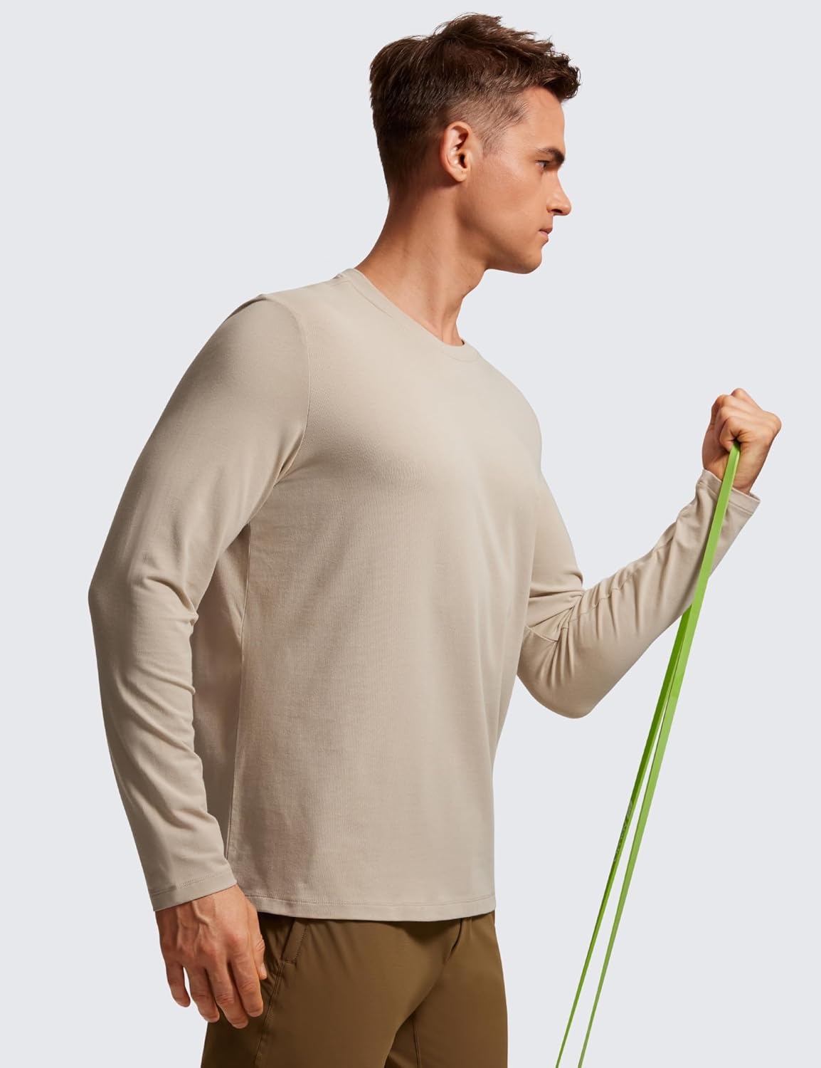 image:imageCRZ YOGA Pima Cotton Long Sleee Shirts for Men Casual Crewneck TShirts Breathable Workout Daily Basic Tee TopsMojave Tan