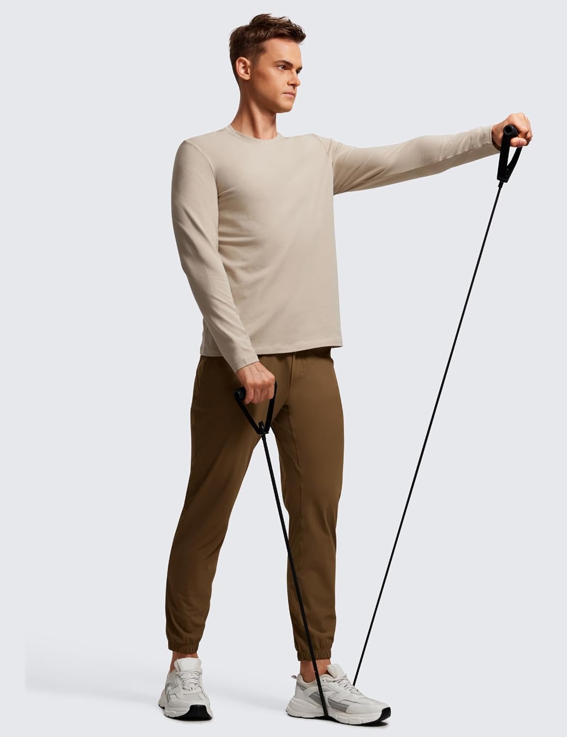 image:imageCRZ YOGA Pima Cotton Long Sleee Shirts for Men Casual Crewneck TShirts Breathable Workout Daily Basic Tee TopsMojave Tan