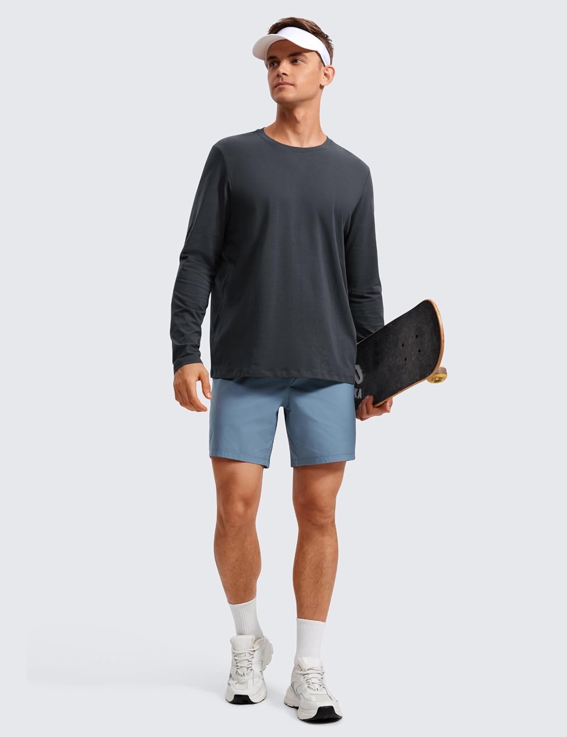 image:imageCRZ YOGA Pima Cotton Long Sleee Shirts for Men Casual Crewneck TShirts Breathable Workout Daily Basic Tee TopsMysterious Grey