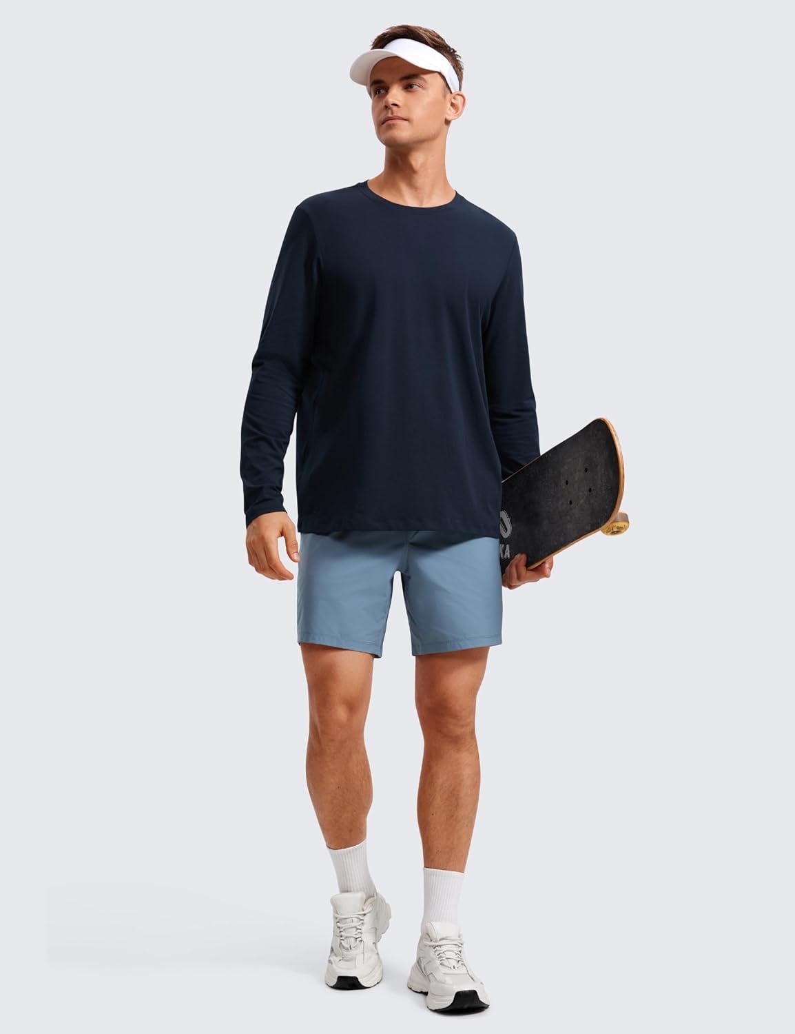 image:imageCRZ YOGA Pima Cotton Long Sleee Shirts for Men Casual Crewneck TShirts Breathable Workout Daily Basic Tee TopsTrue Navy