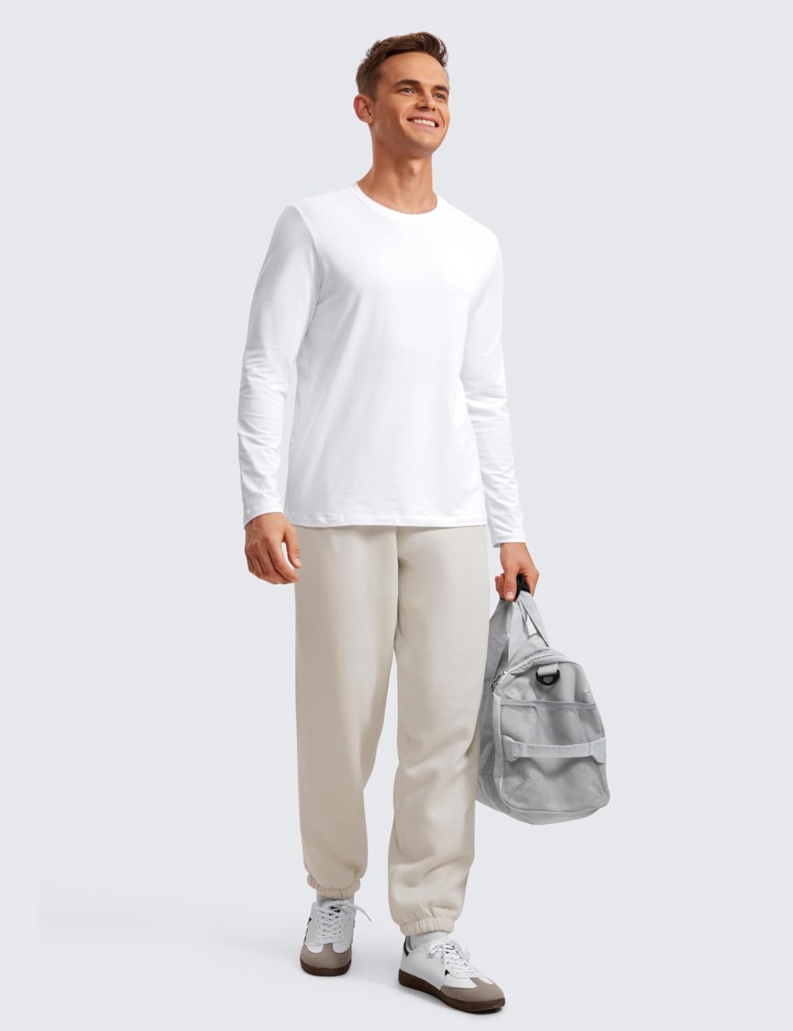 image:imageCRZ YOGA Pima Cotton Long Sleee Shirts for Men Casual Crewneck TShirts Breathable Workout Daily Basic Tee TopsWhite
