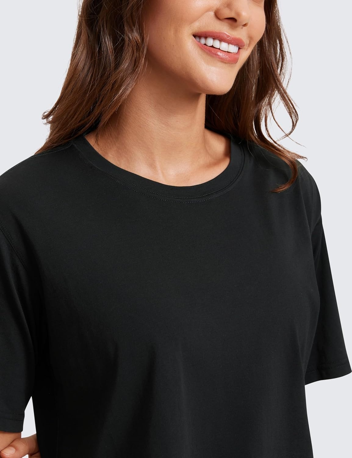 image:imageCRZ YOGA Pima Cotton Loose Crop TShirts for Women Workout Yoga Casual Athletic Running Short Sleeve Shirts Crewneck TopsBlack