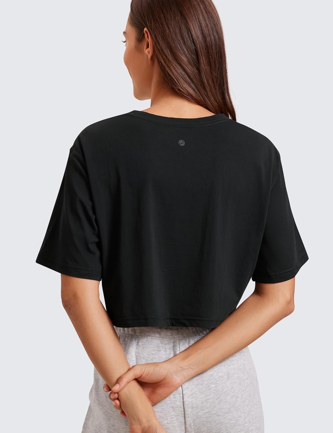 image:imageCRZ YOGA Pima Cotton Loose Crop TShirts for Women Workout Yoga Casual Athletic Running Short Sleeve Shirts Crewneck TopsBlack