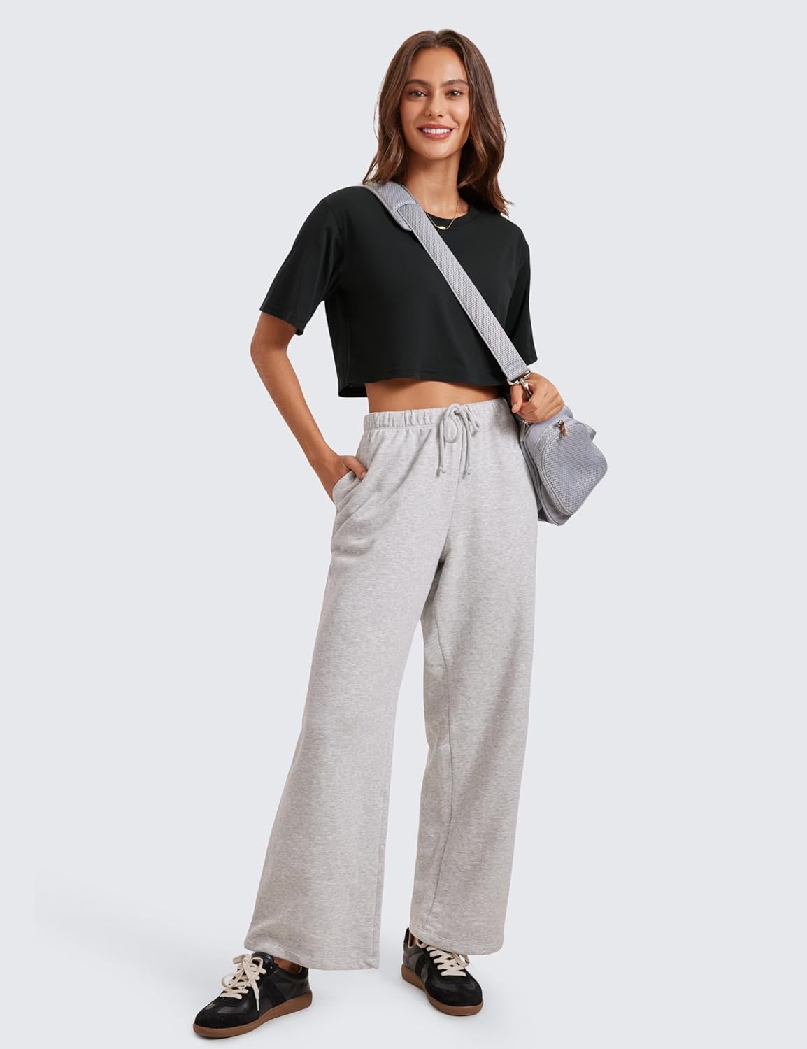 image:imageCRZ YOGA Pima Cotton Loose Crop TShirts for Women Workout Yoga Casual Athletic Running Short Sleeve Shirts Crewneck TopsBlack