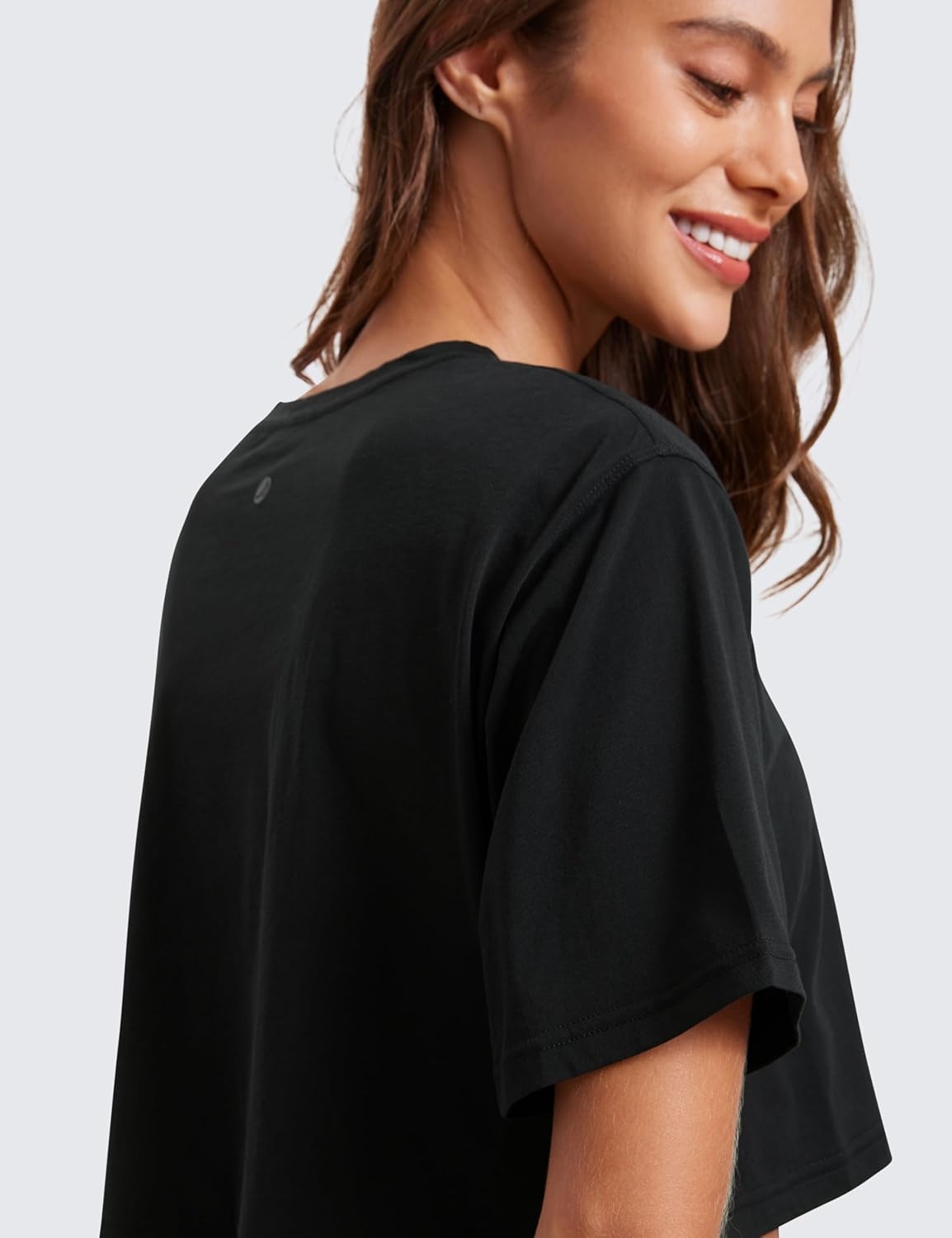 image:imageCRZ YOGA Pima Cotton Loose Crop TShirts for Women Workout Yoga Casual Athletic Running Short Sleeve Shirts Crewneck TopsBlack