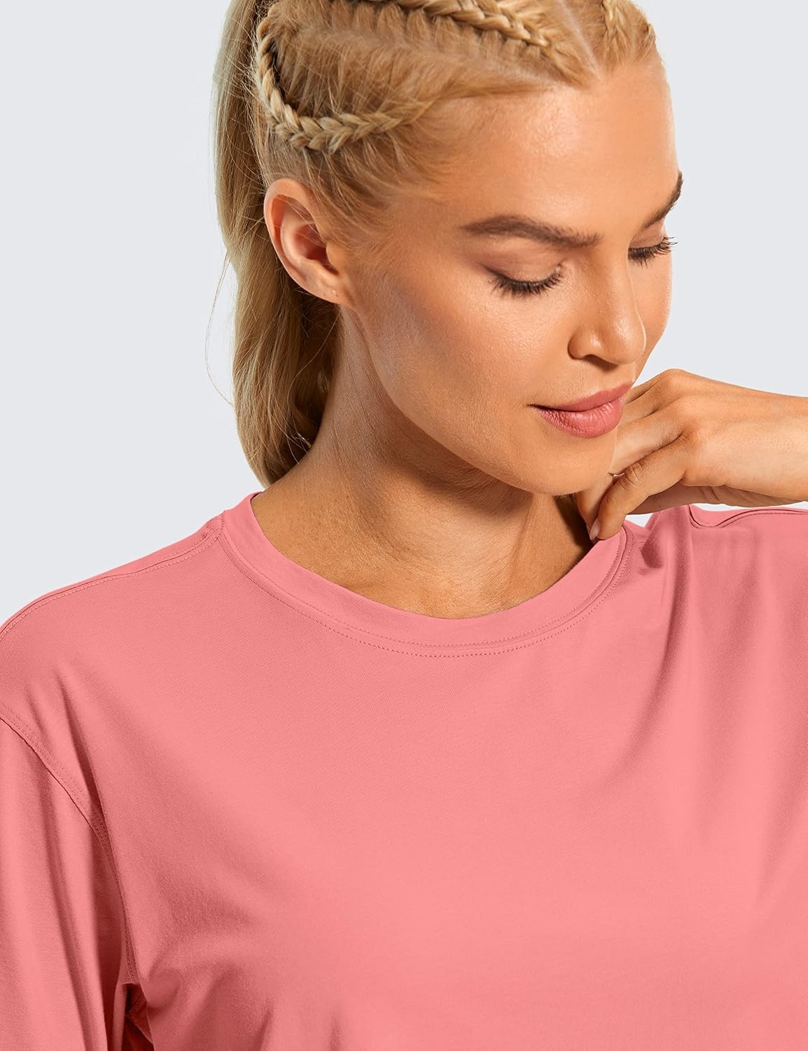 image:imageCRZ YOGA Pima Cotton Loose Crop TShirts for Women Workout Yoga Casual Athletic Running Short Sleeve Shirts Crewneck TopsBriar Rose