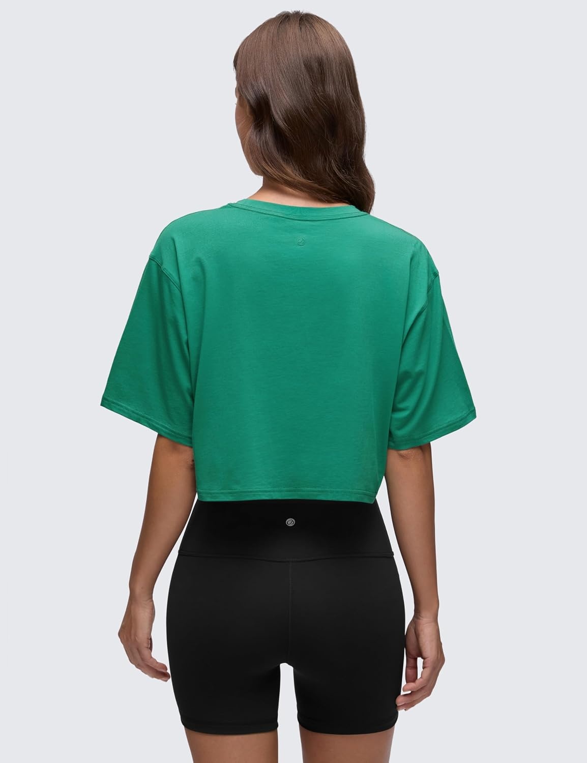 image:imageCRZ YOGA Pima Cotton Loose Crop TShirts for Women Workout Yoga Casual Athletic Running Short Sleeve Shirts Crewneck TopsCascadia Green