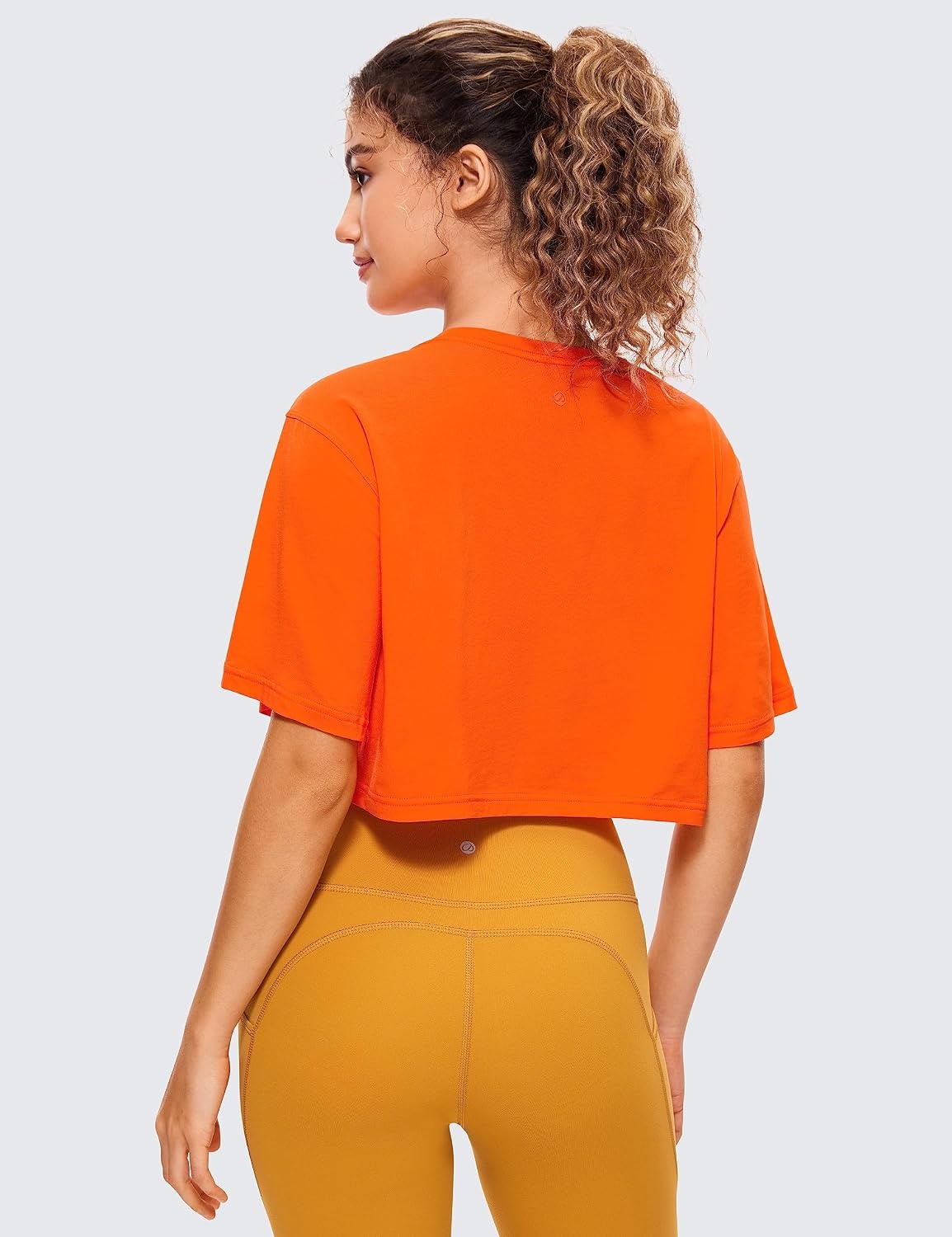 image:imageCRZ YOGA Pima Cotton Loose Crop TShirts for Women Workout Yoga Casual Athletic Running Short Sleeve Shirts Crewneck TopsCoral