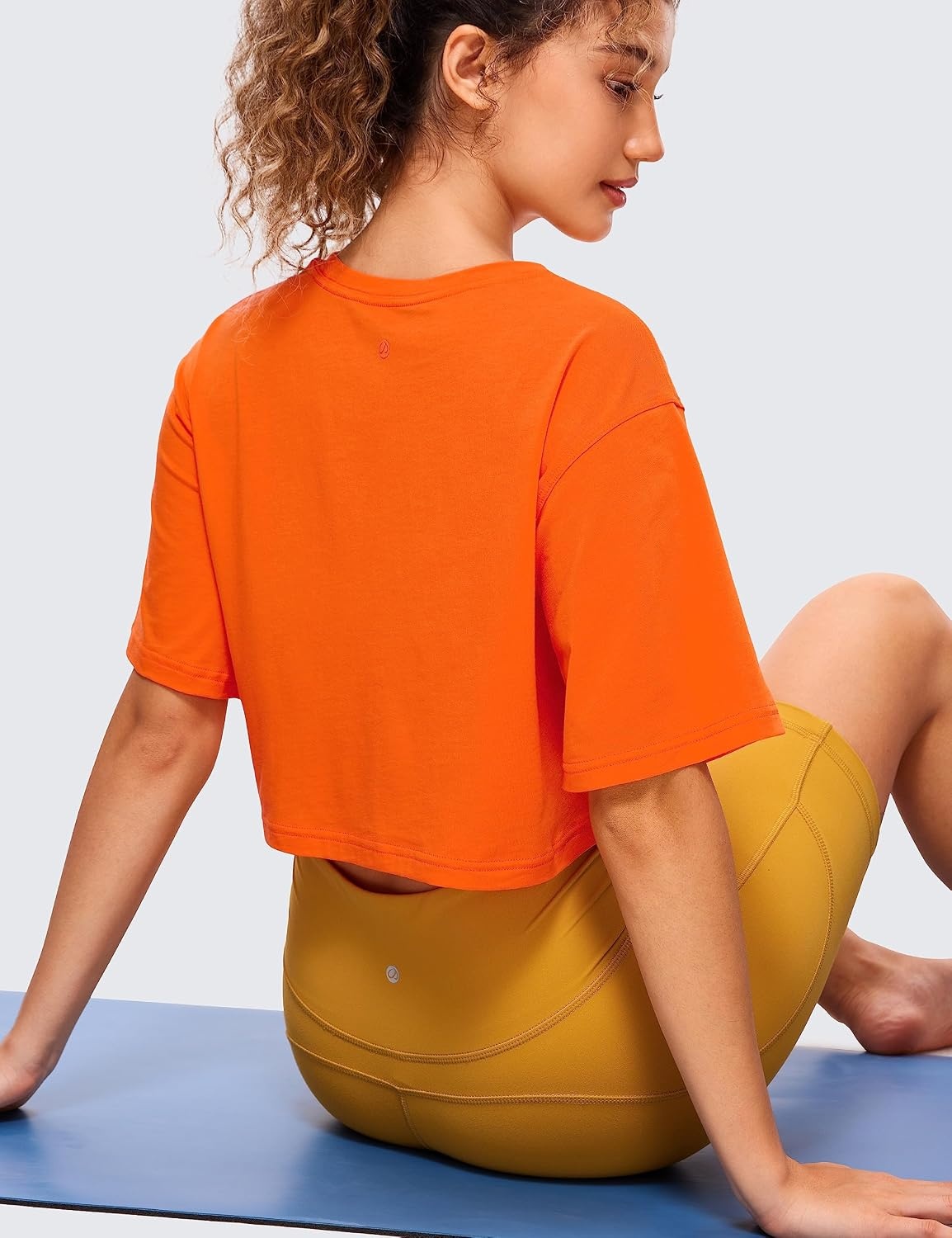 image:imageCRZ YOGA Pima Cotton Loose Crop TShirts for Women Workout Yoga Casual Athletic Running Short Sleeve Shirts Crewneck TopsCoral