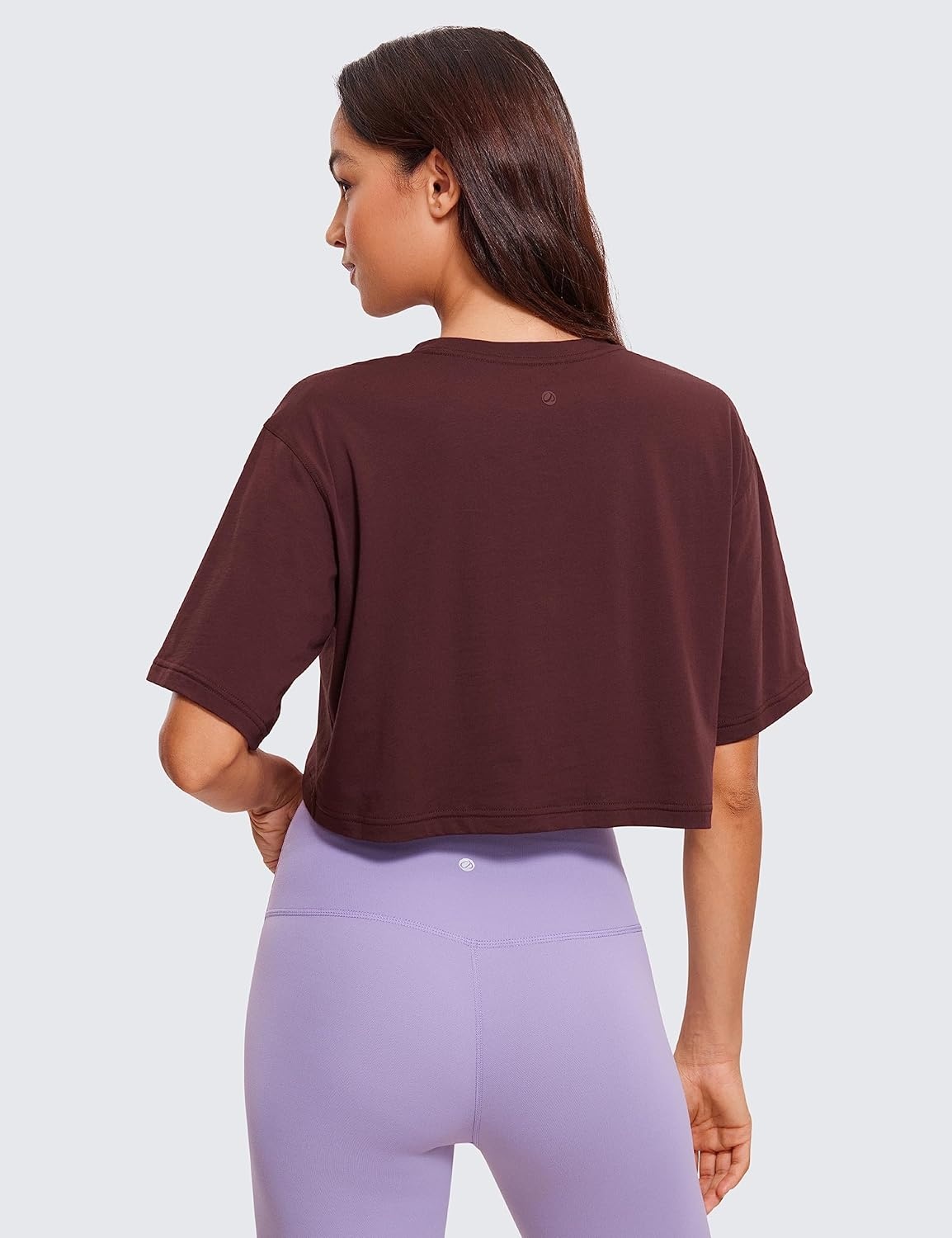 image:imageCRZ YOGA Pima Cotton Loose Crop TShirts for Women Workout Yoga Casual Athletic Running Short Sleeve Shirts Crewneck TopsDark Red