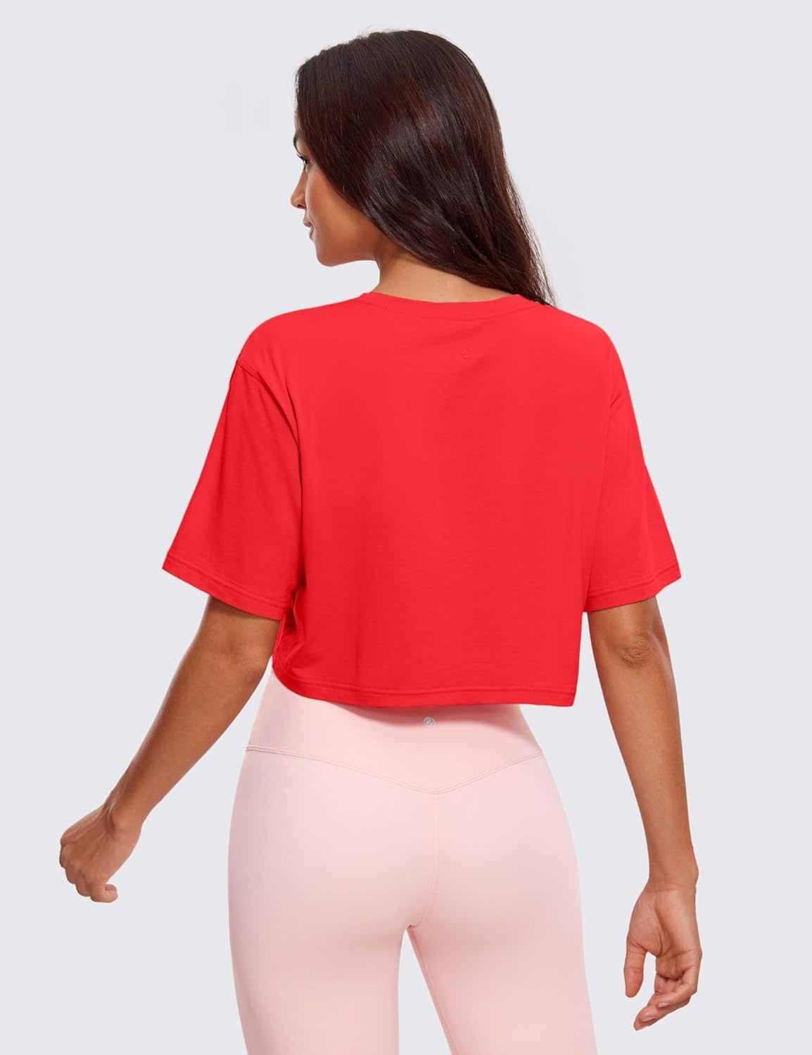 image:imageCRZ YOGA Pima Cotton Loose Crop TShirts for Women Workout Yoga Casual Athletic Running Short Sleeve Shirts Crewneck TopsDeep Red