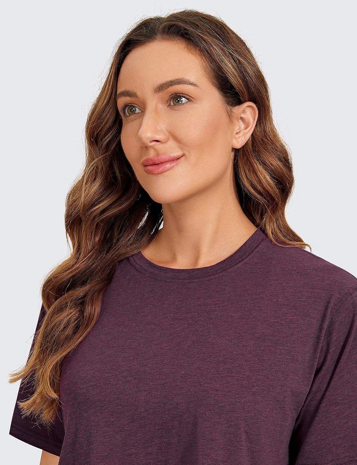 image:imageCRZ YOGA Pima Cotton Loose Crop TShirts for Women Workout Yoga Casual Athletic Running Short Sleeve Shirts Crewneck TopsEggplant Heather