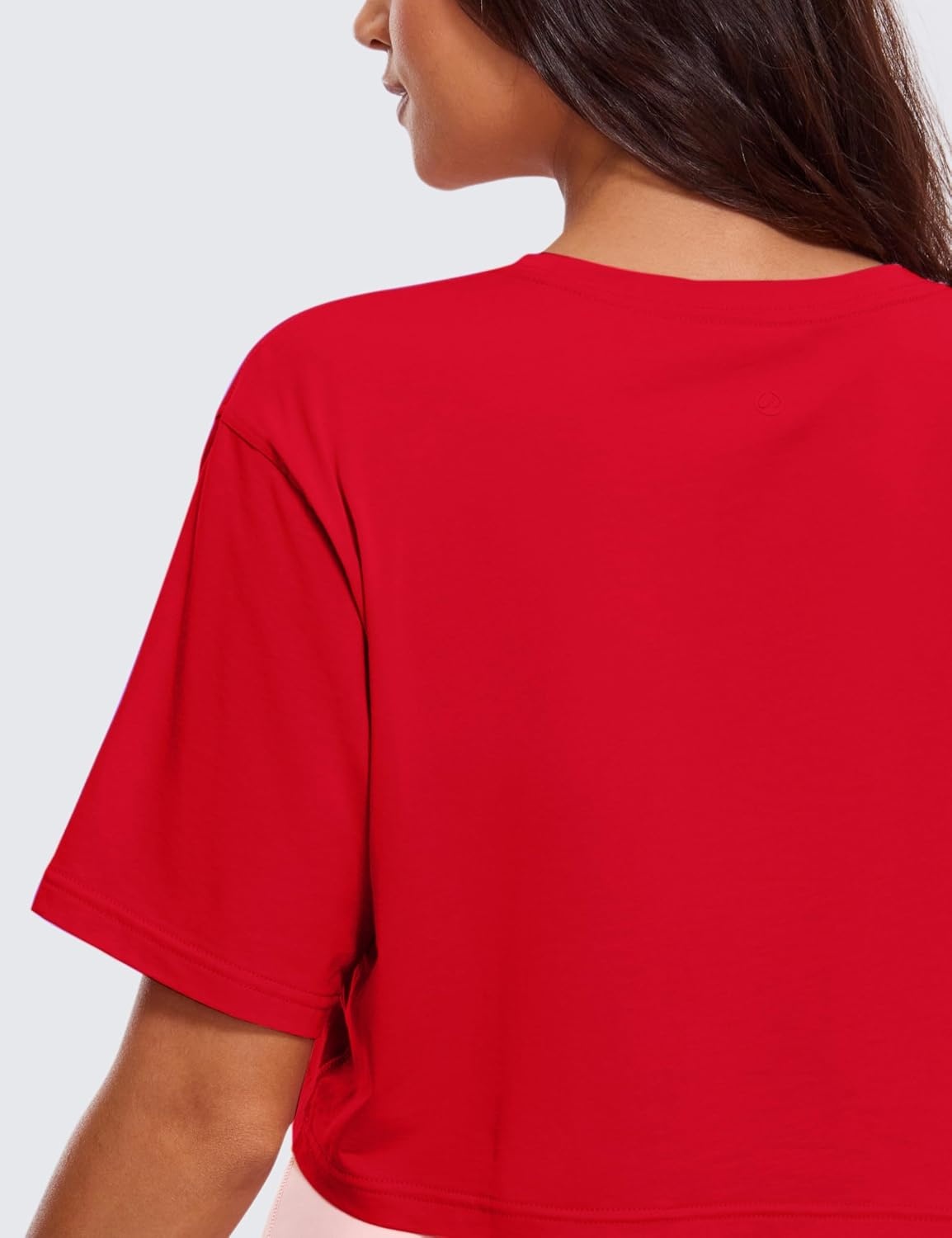 image:imageCRZ YOGA Pima Cotton Loose Crop TShirts for Women Workout Yoga Casual Athletic Running Short Sleeve Shirts Crewneck TopsFestival Red