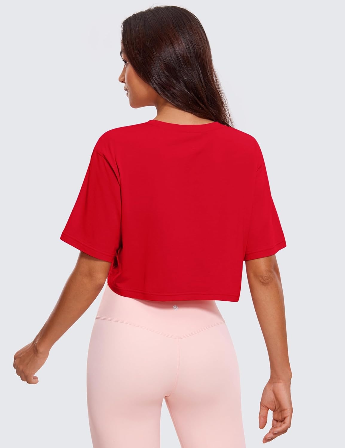 image:imageCRZ YOGA Pima Cotton Loose Crop TShirts for Women Workout Yoga Casual Athletic Running Short Sleeve Shirts Crewneck TopsFestival Red