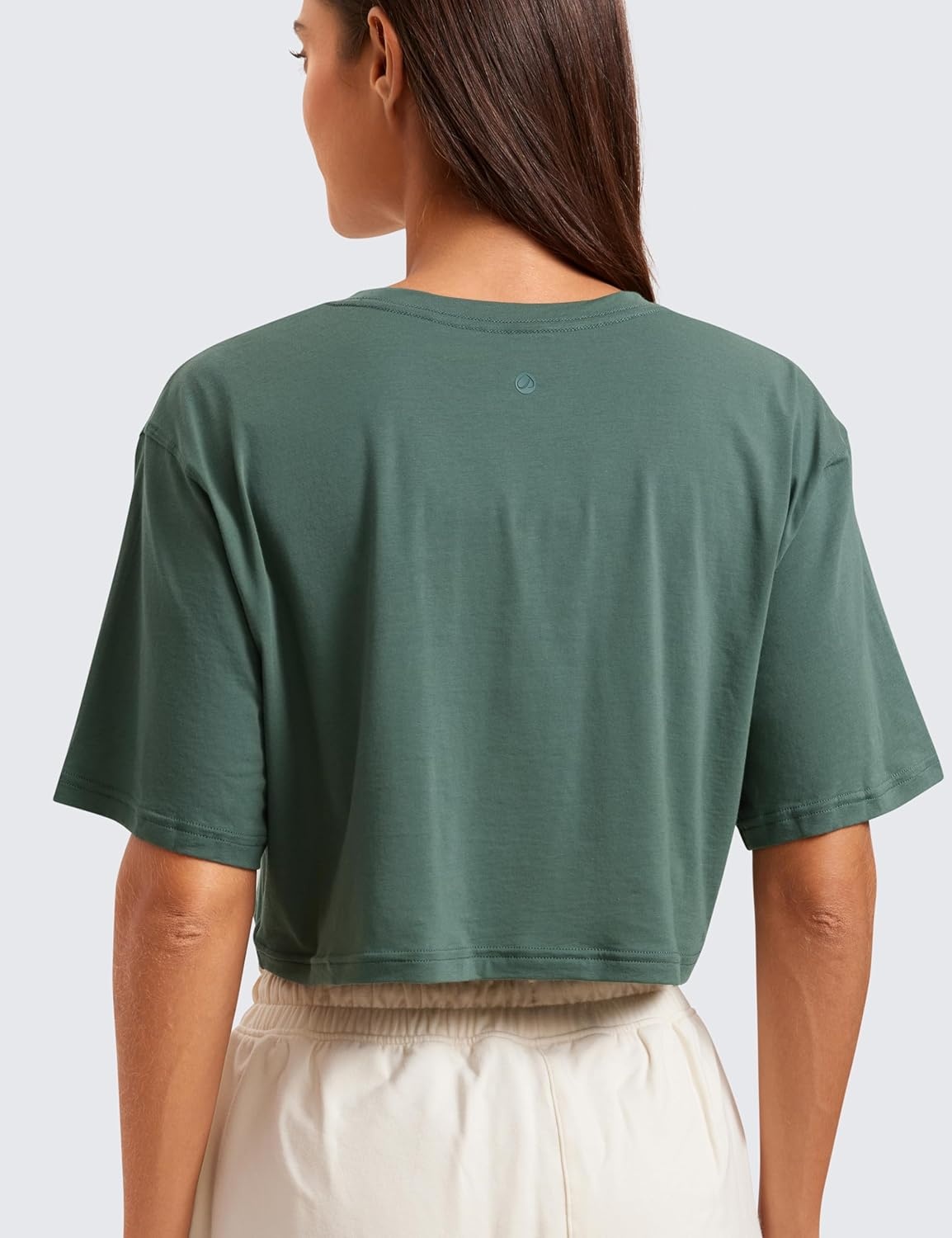 image:imageCRZ YOGA Pima Cotton Loose Crop TShirts for Women Workout Yoga Casual Athletic Running Short Sleeve Shirts Crewneck TopsGraphite Green