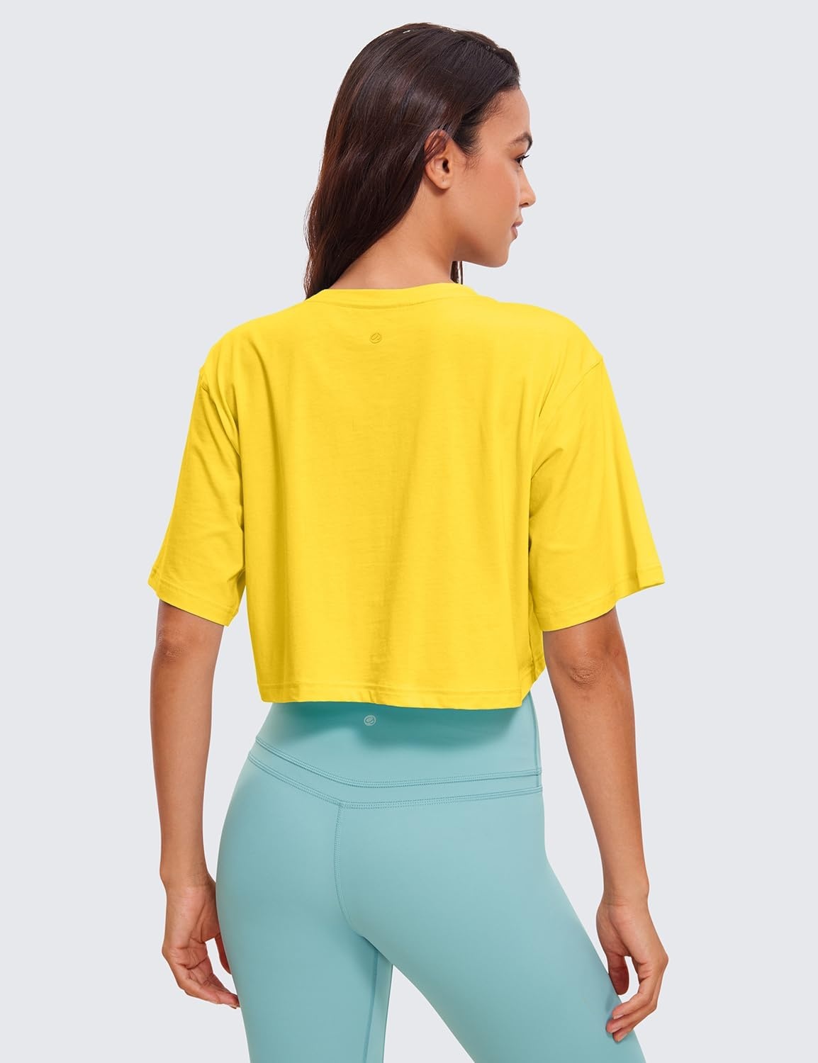 image:imageCRZ YOGA Pima Cotton Loose Crop TShirts for Women Workout Yoga Casual Athletic Running Short Sleeve Shirts Crewneck TopsHigh Visibility Yellow