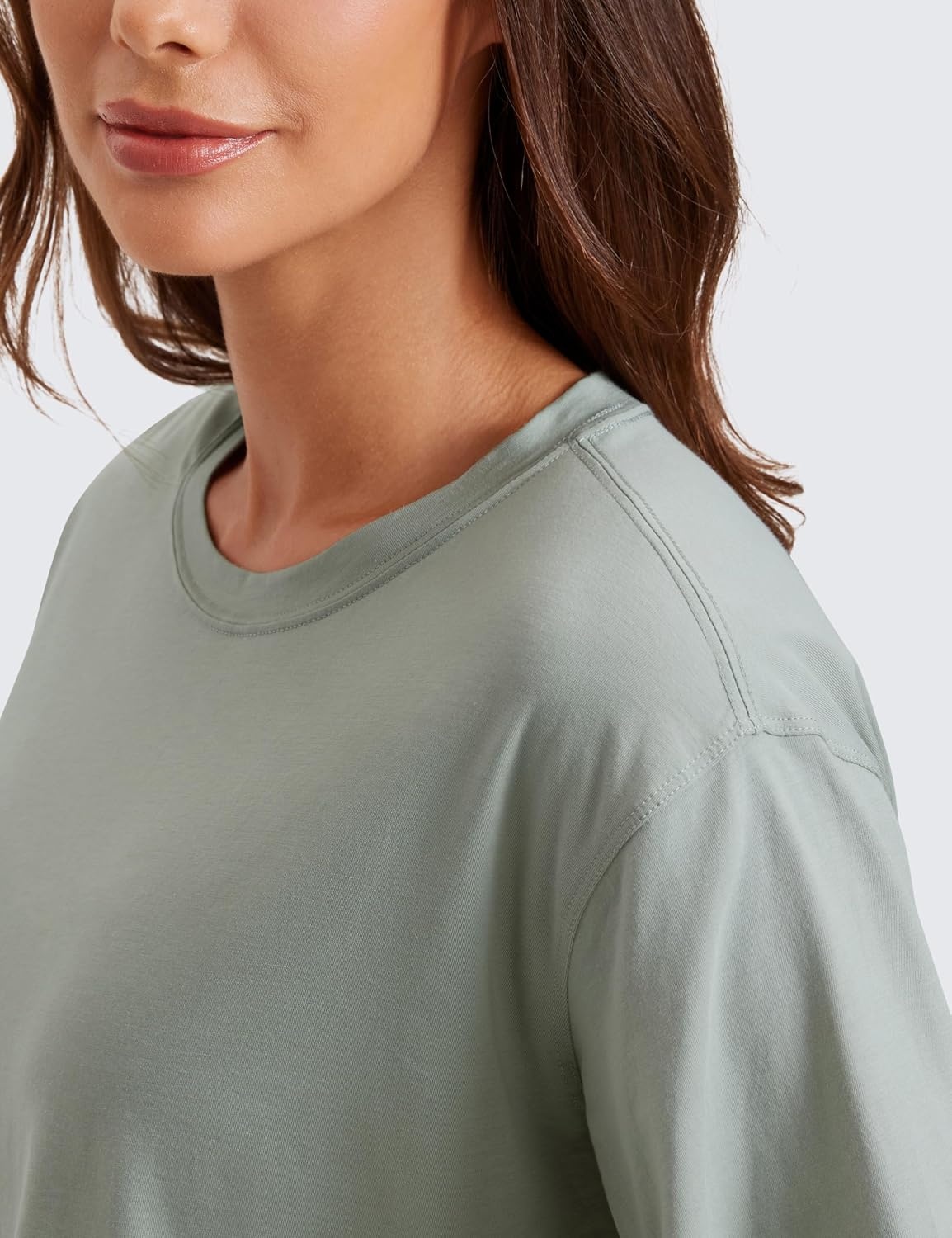 image:imageCRZ YOGA Pima Cotton Loose Crop TShirts for Women Workout Yoga Casual Athletic Running Short Sleeve Shirts Crewneck TopsJade Grey