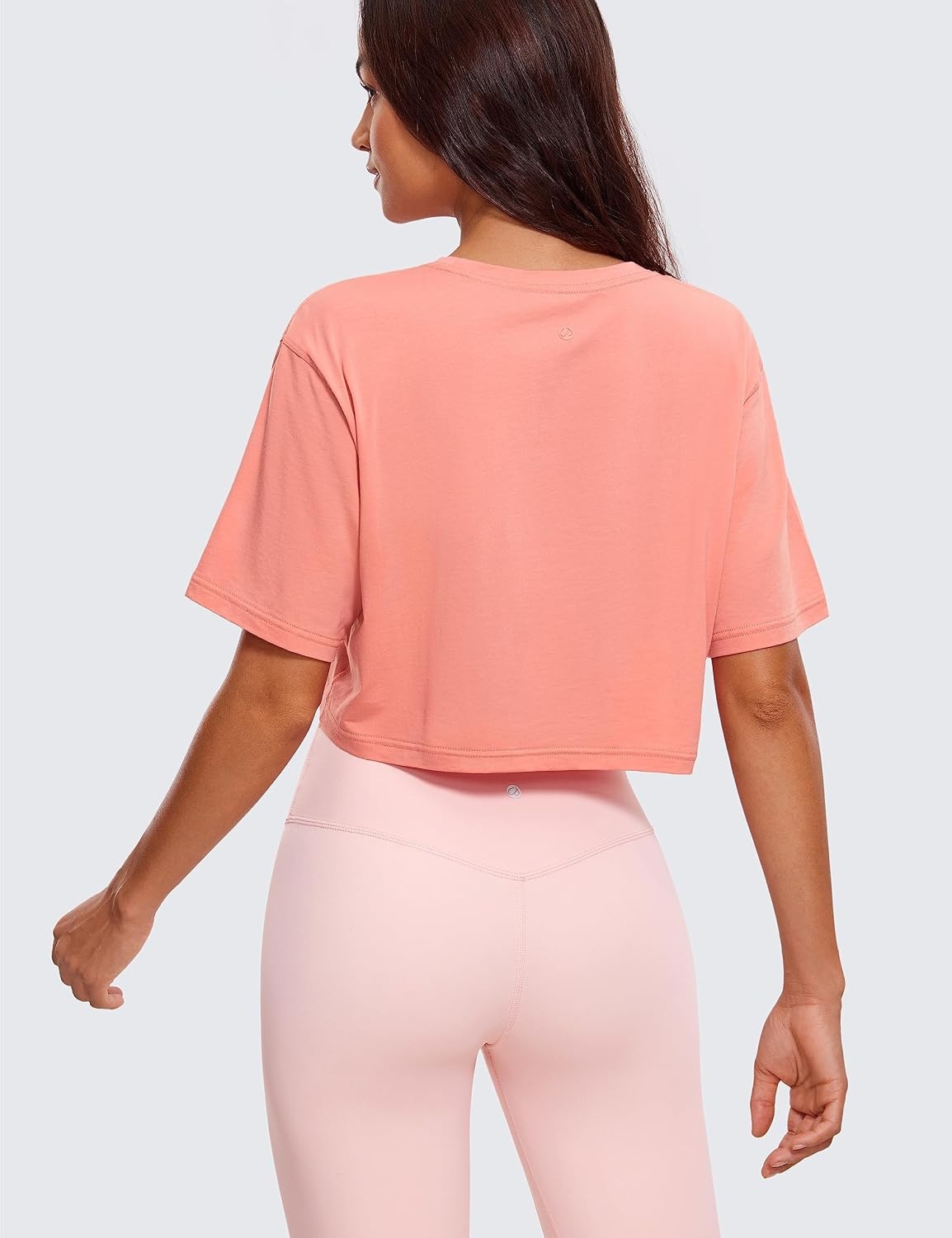 image:imageCRZ YOGA Pima Cotton Loose Crop TShirts for Women Workout Yoga Casual Athletic Running Short Sleeve Shirts Crewneck TopsPeach Pink