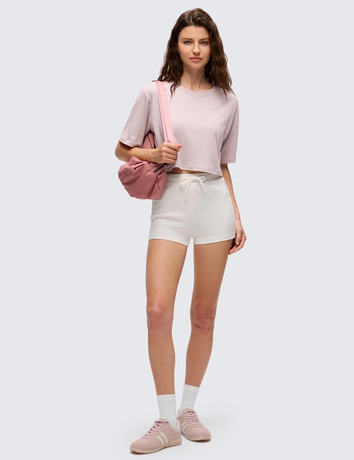 image:imageCRZ YOGA Pima Cotton Loose Crop TShirts for Women Workout Yoga Casual Athletic Running Short Sleeve Shirts Crewneck TopsSmoky Blush