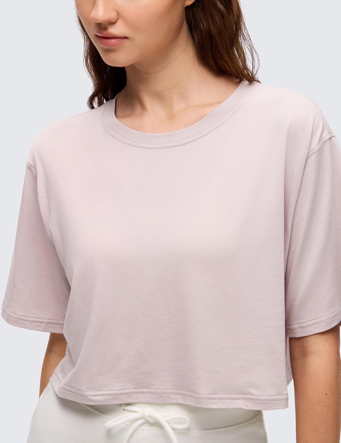 image:imageCRZ YOGA Pima Cotton Loose Crop TShirts for Women Workout Yoga Casual Athletic Running Short Sleeve Shirts Crewneck TopsSmoky Blush