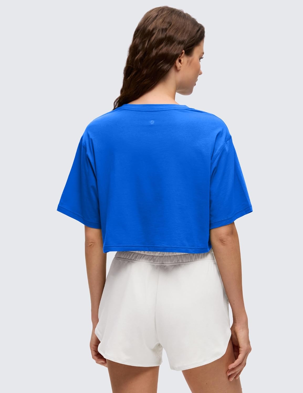 image:imageCRZ YOGA Pima Cotton Loose Crop TShirts for Women Workout Yoga Casual Athletic Running Short Sleeve Shirts Crewneck TopsStrong Blue