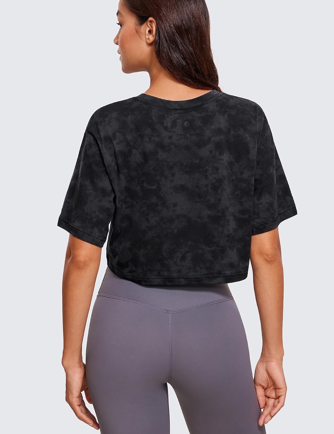 image:imageCRZ YOGA Pima Cotton Loose Crop TShirts for Women Workout Yoga Casual Athletic Running Short Sleeve Shirts Crewneck TopsTie Dye Smoke Ink